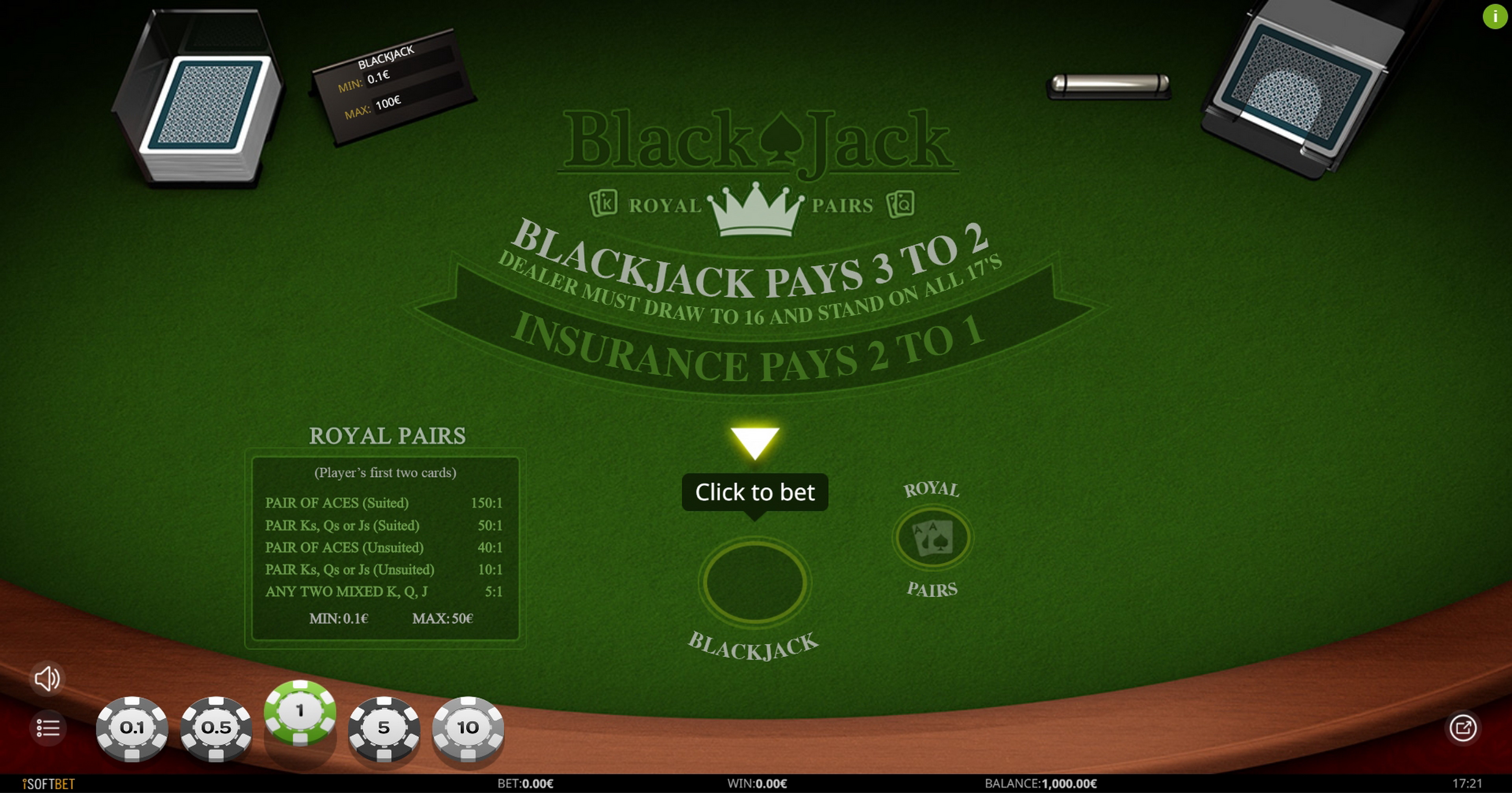 Reels in Blackjack Royal Pairs Slot Game by iSoftBet