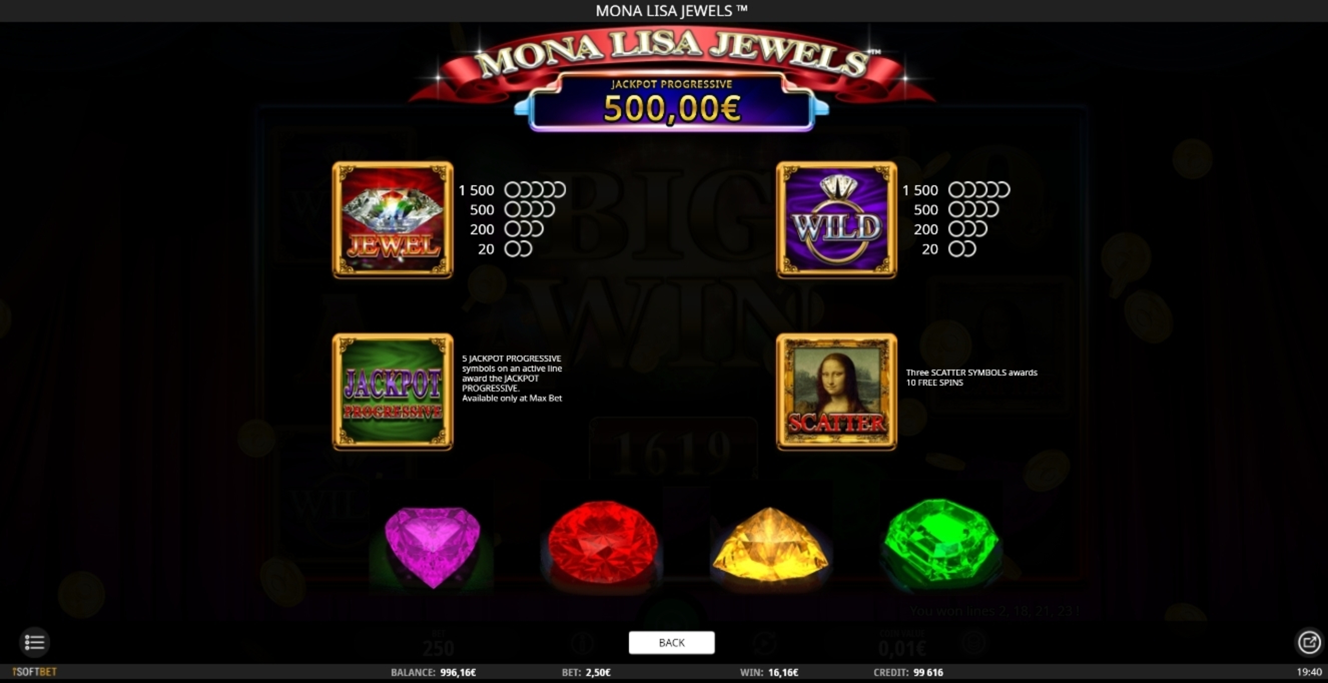 Info of Mona Lisa Jewels Slot Game by iSoftBet