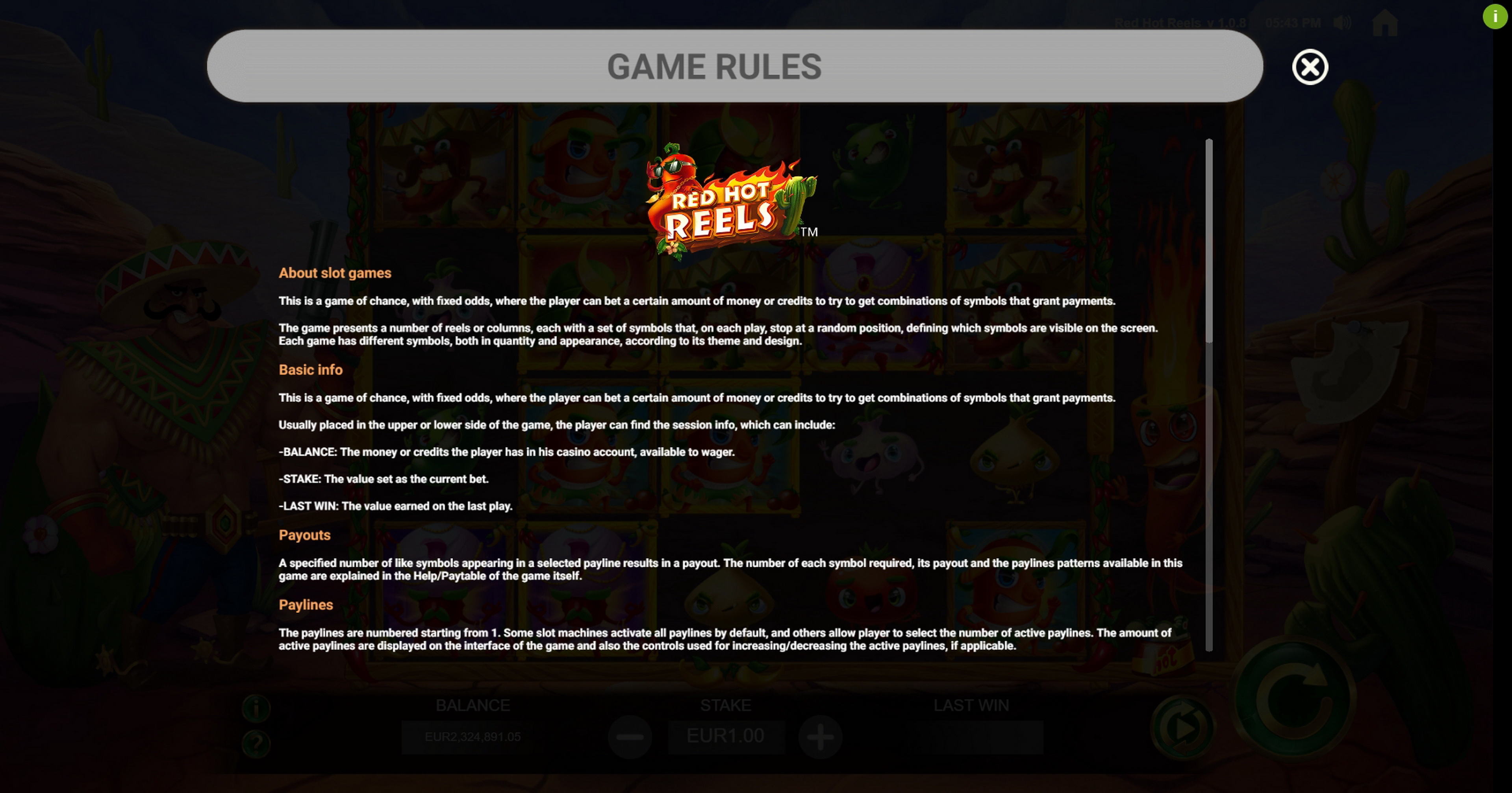 Info of Red Hot Reels Slot Game by Jade Rabbit Gaming