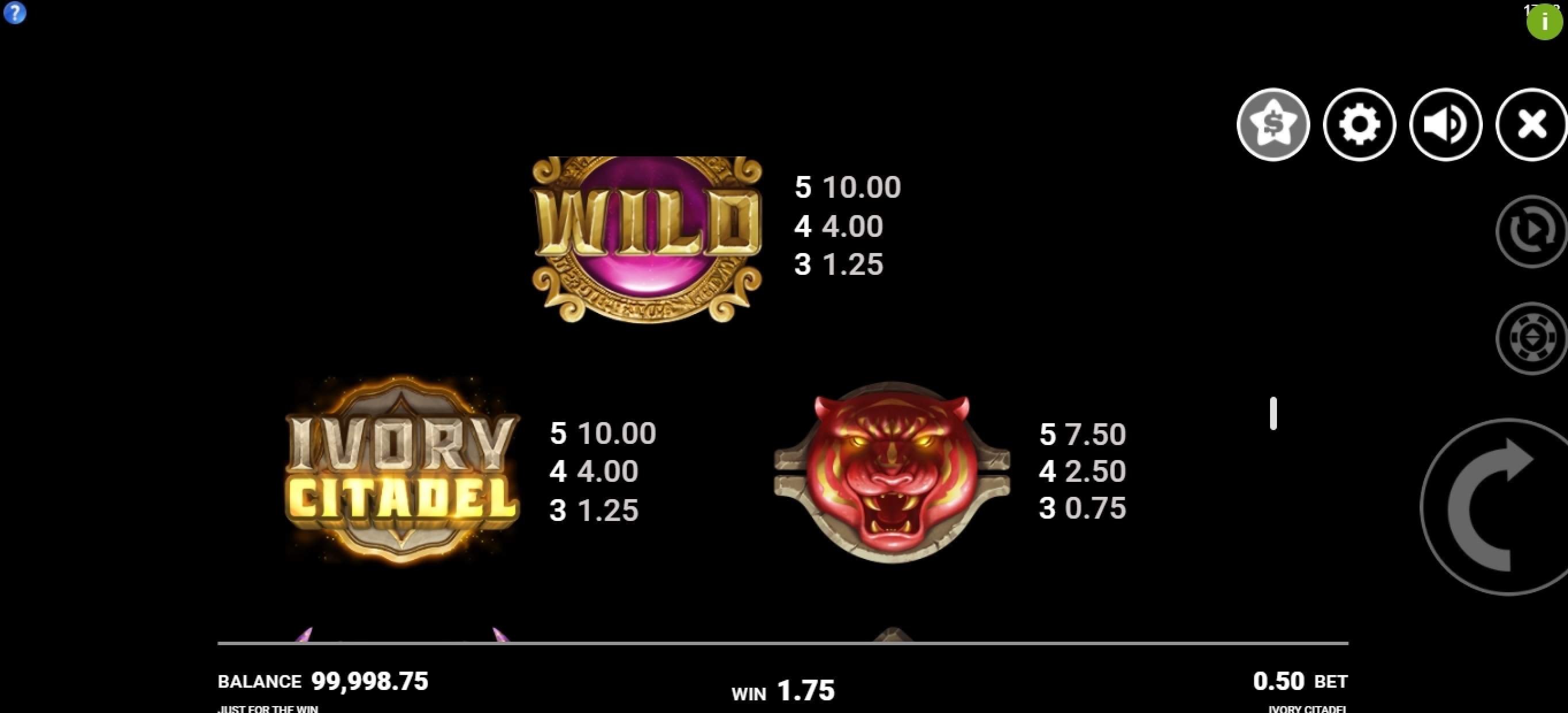 Info of Ivory Citadel Slot Game by Just For The Win