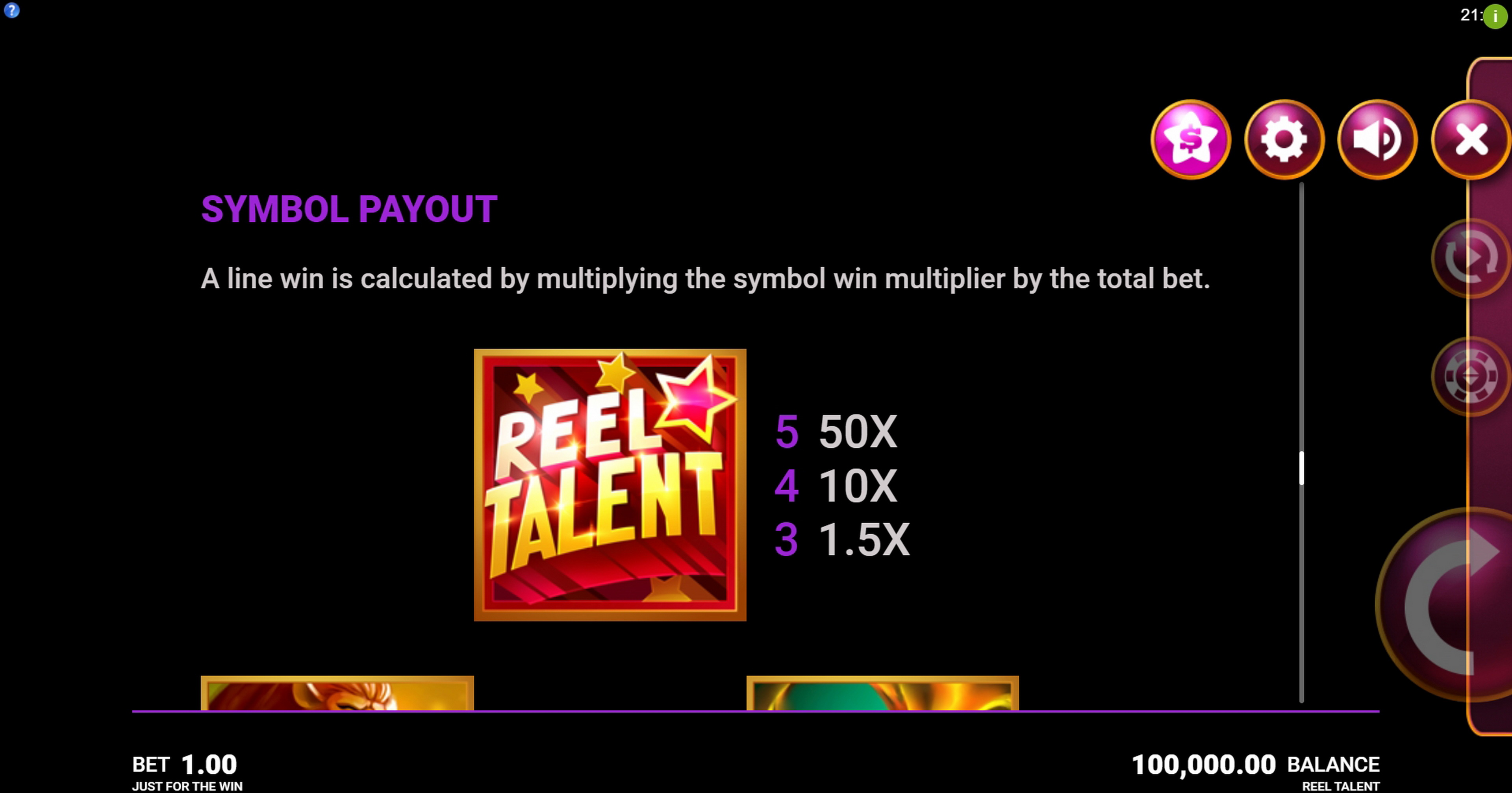 Info of Reel Talent Slot Game by Just For The Win