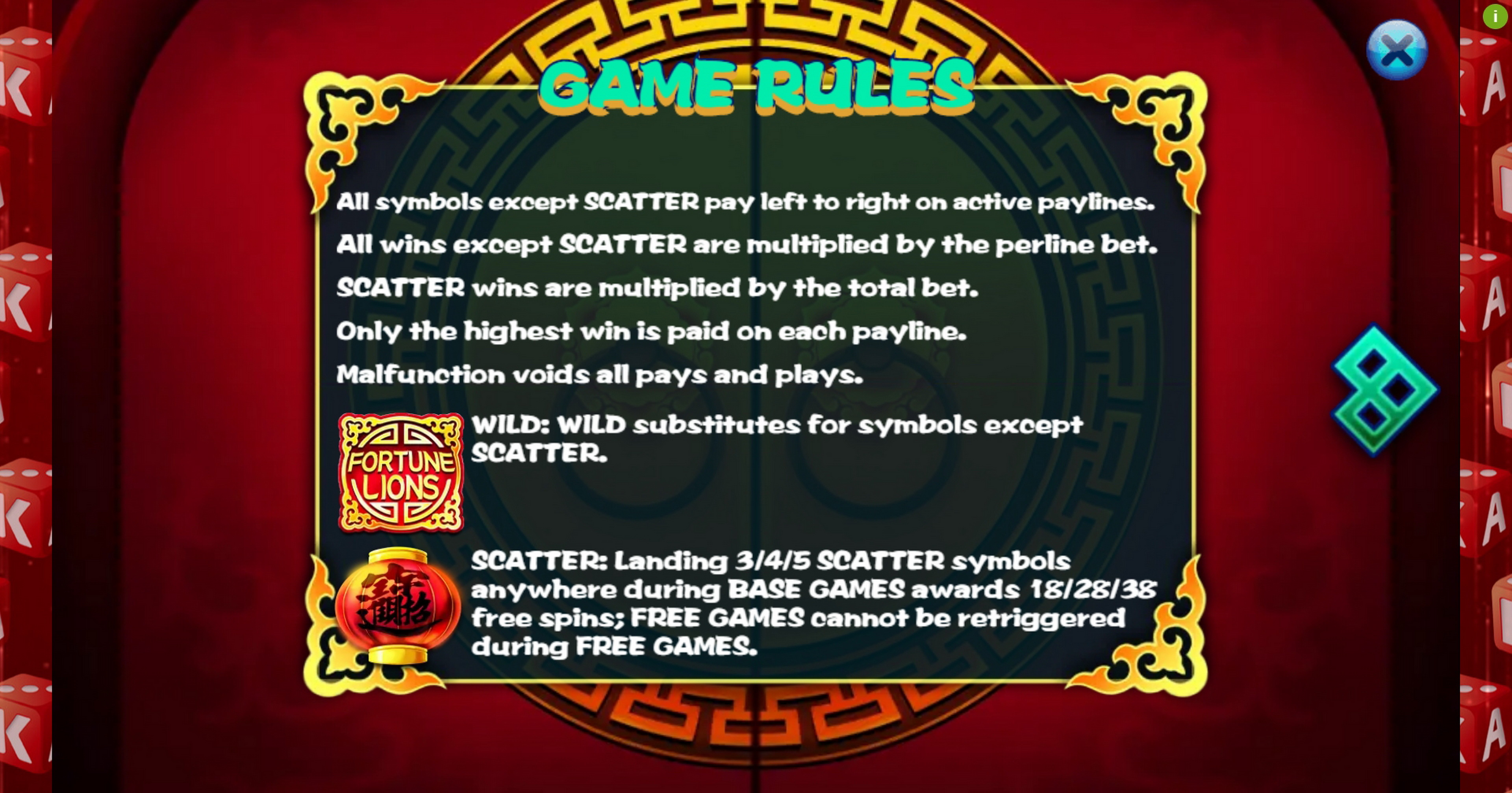 Info of Fortune Lions Slot Game by KA Gaming