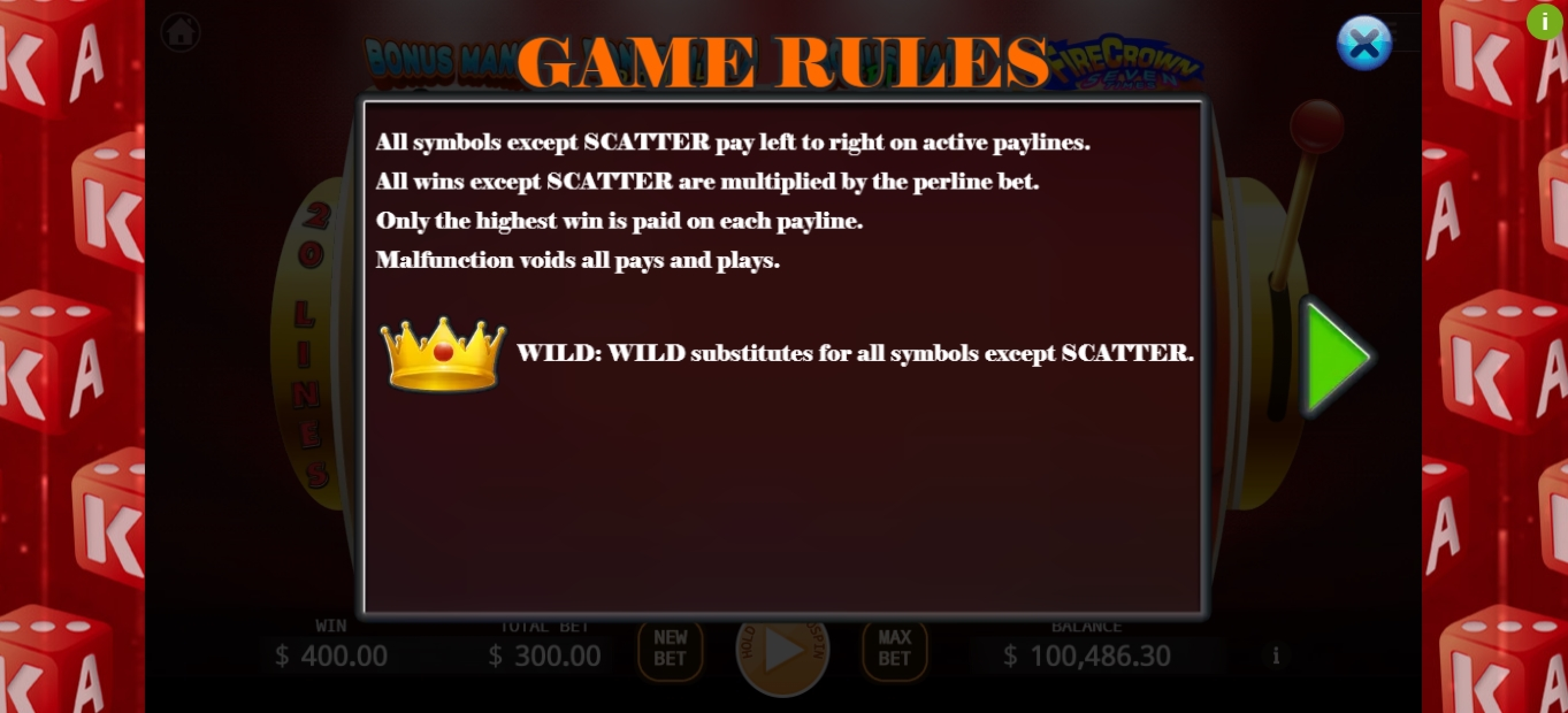 Info of Super Bonus Mania Slot Game by KA Gaming