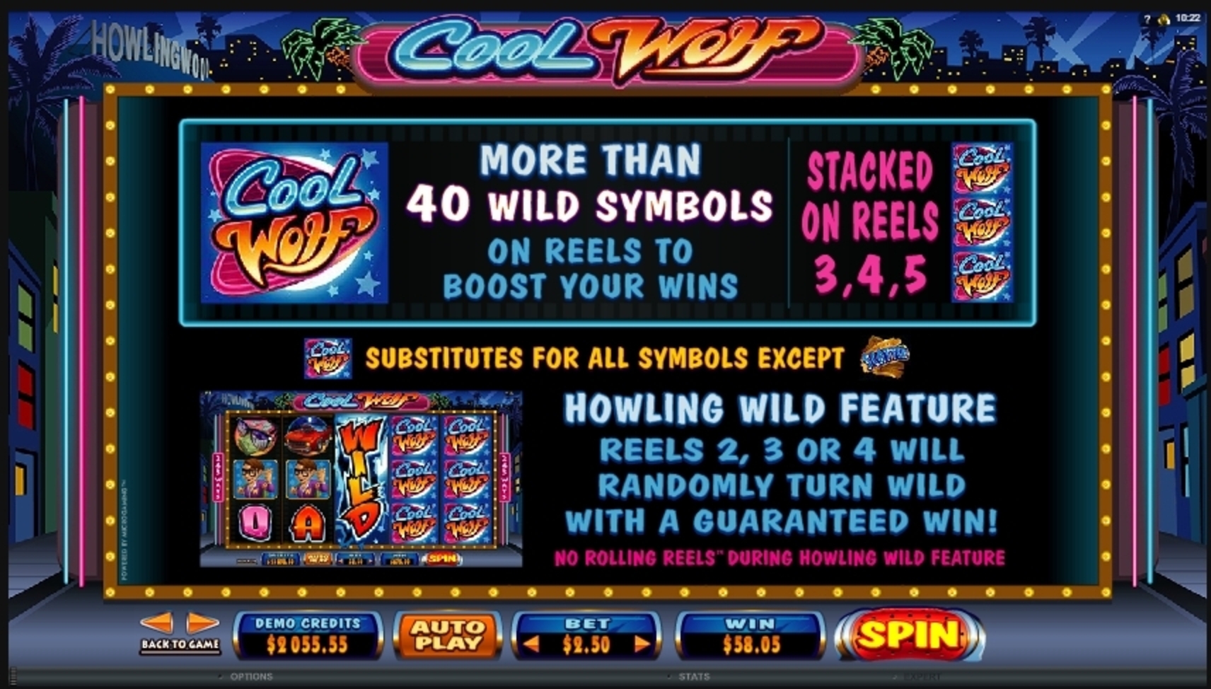 Info of Cool Wolf Slot Game by Microgaming