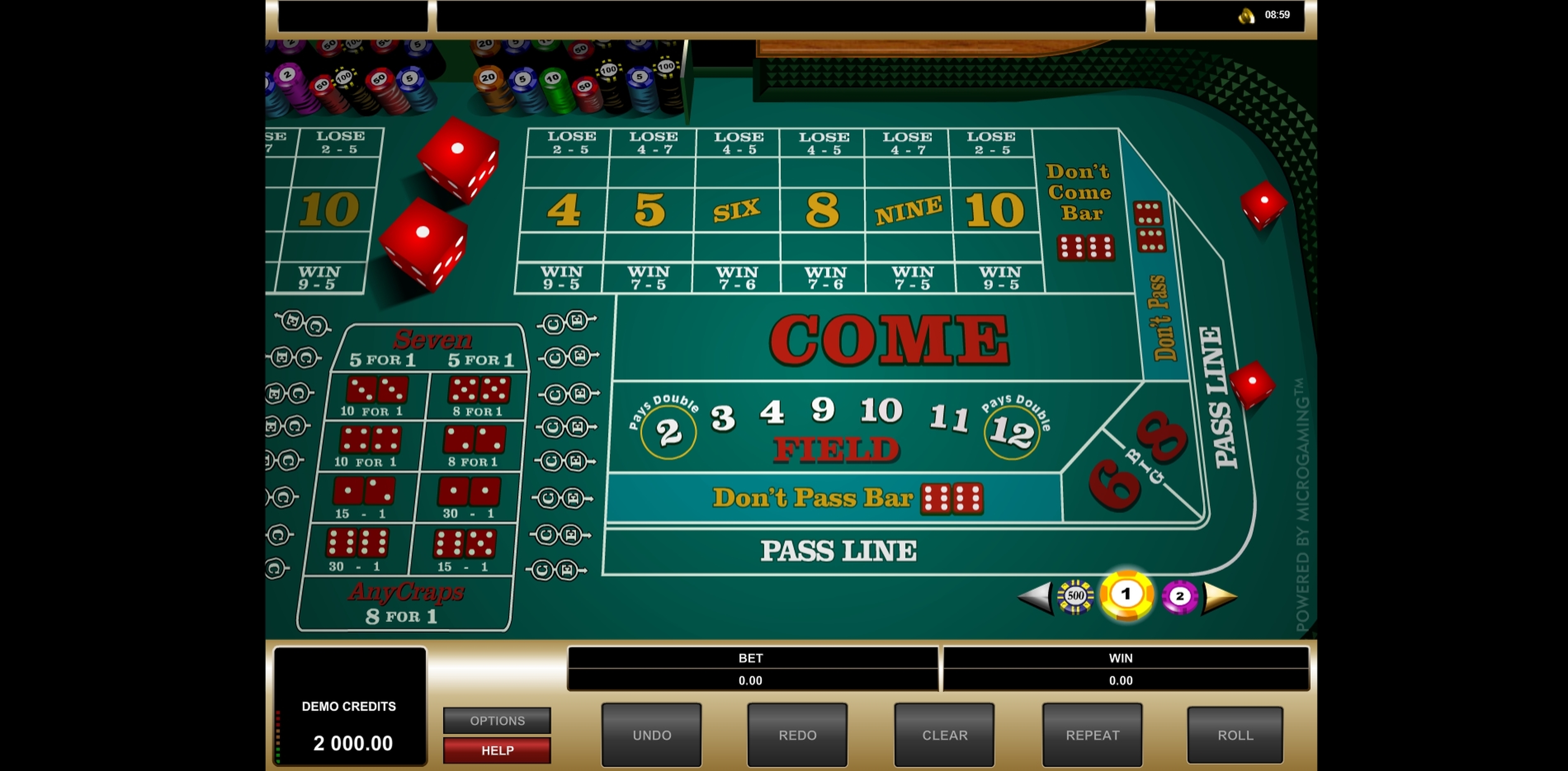 Reels in Craps Slot Game by Microgaming