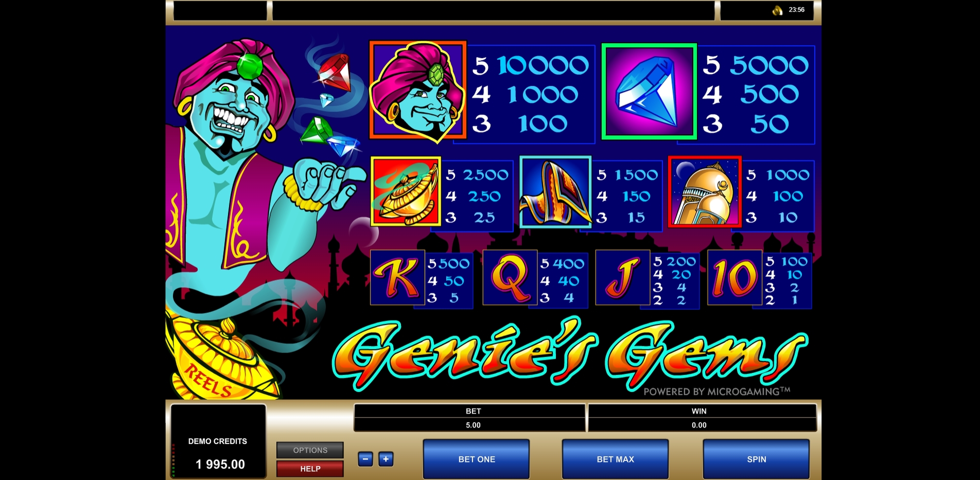 Info of Genie's Gems Slot Game by Microgaming