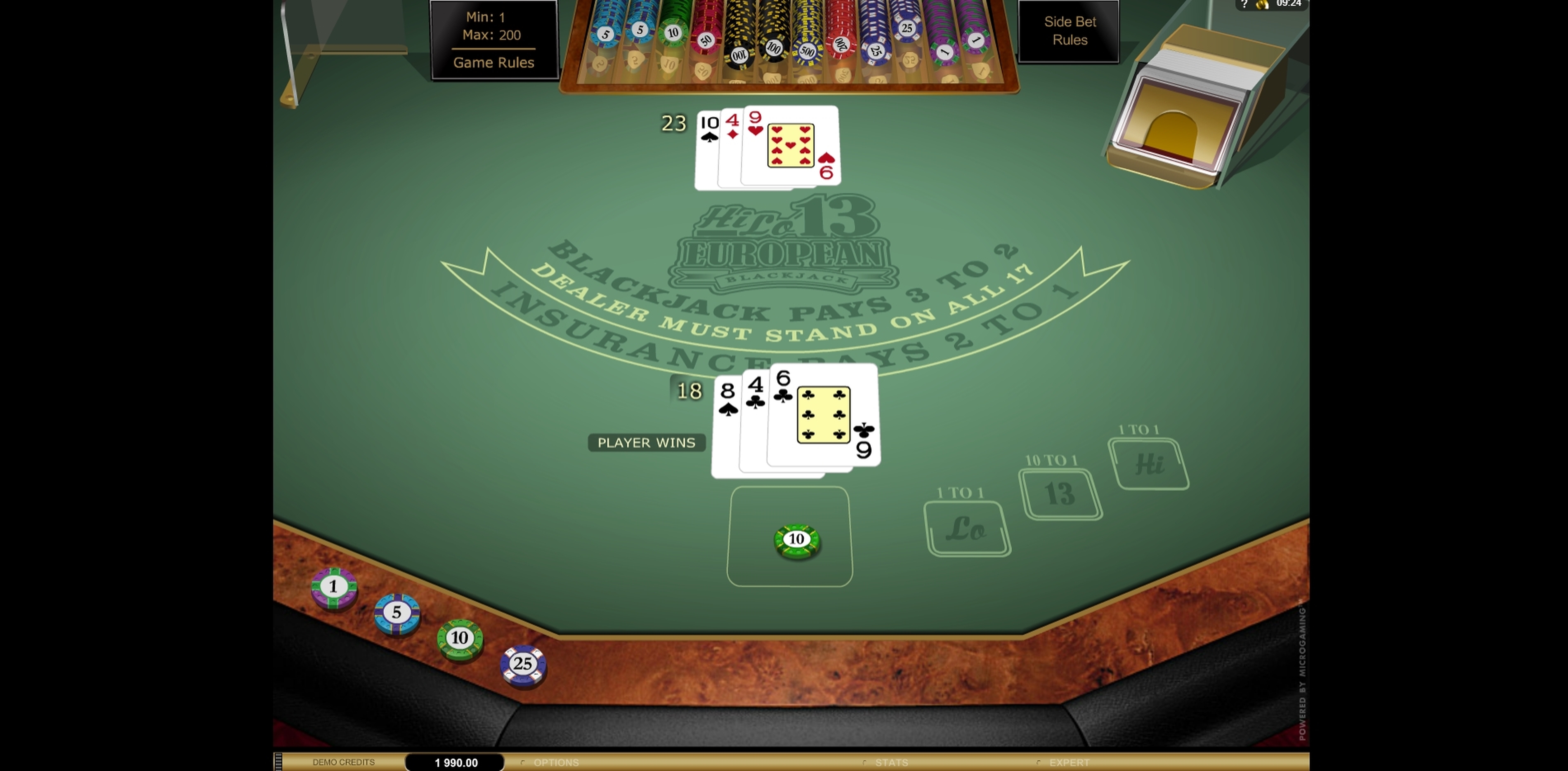 Win Money in Hi Lo 13 European Blackjack Gold Free Slot Game by Microgaming