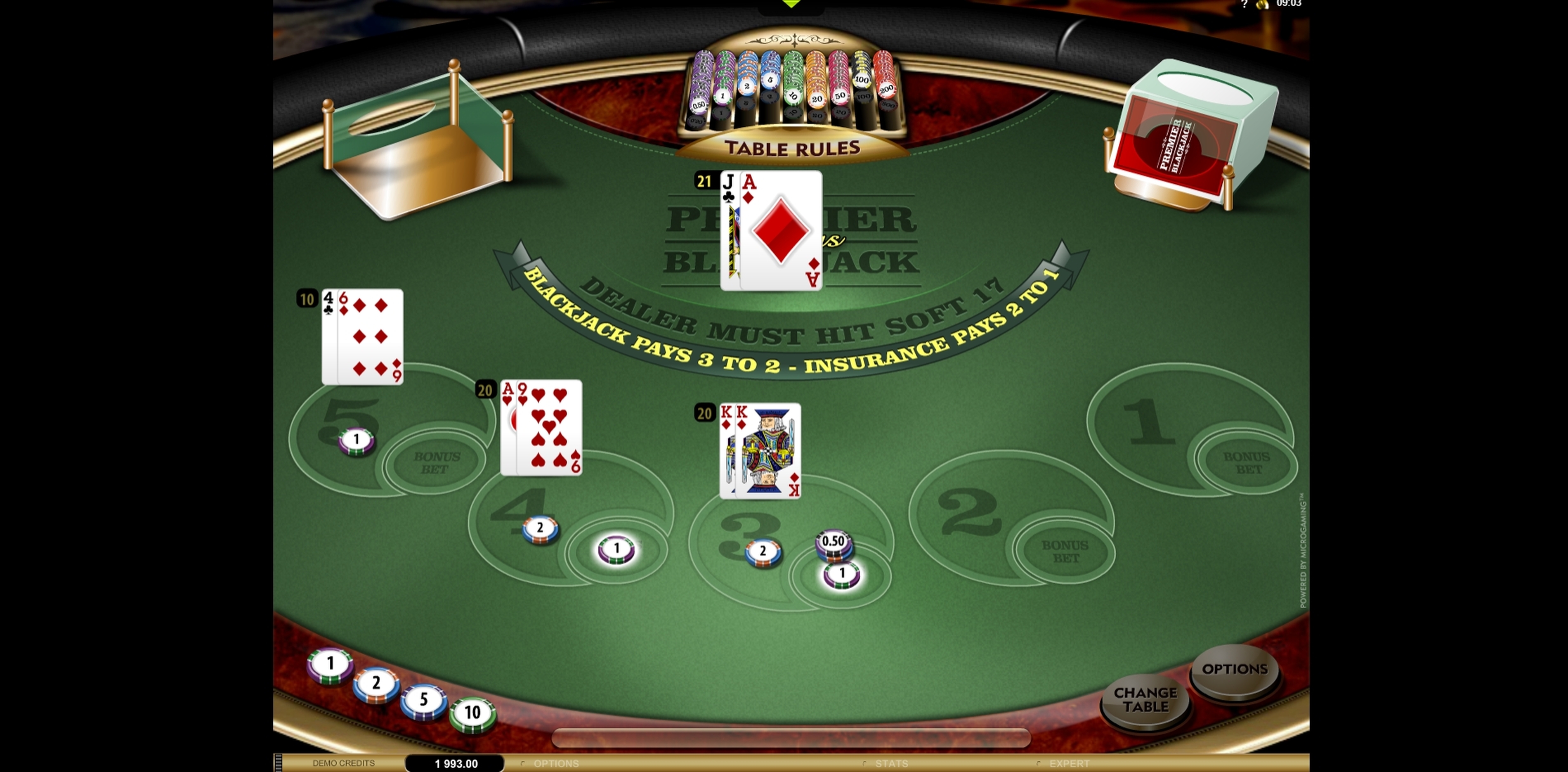 Win Money in Premier Euro Bonus Blackjack MH Free Slot Game by Microgaming
