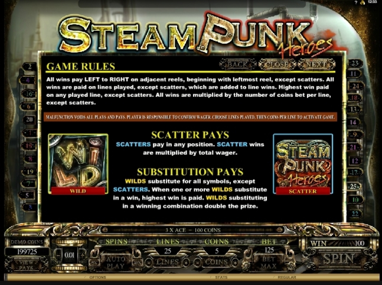 Info of Steam Punk Heroes Slot Game by Microgaming