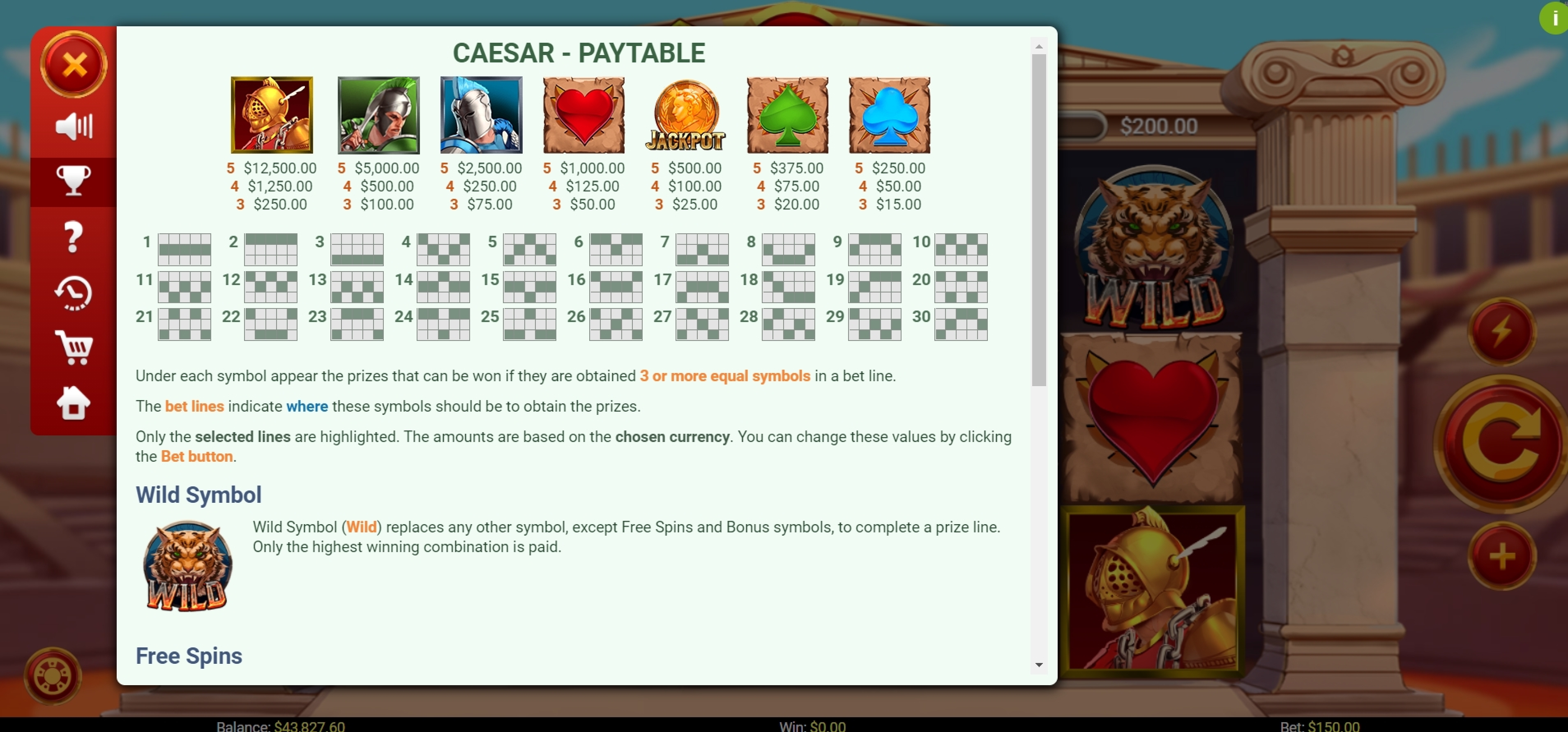 Info of Caesar Slot Game by Mobilots