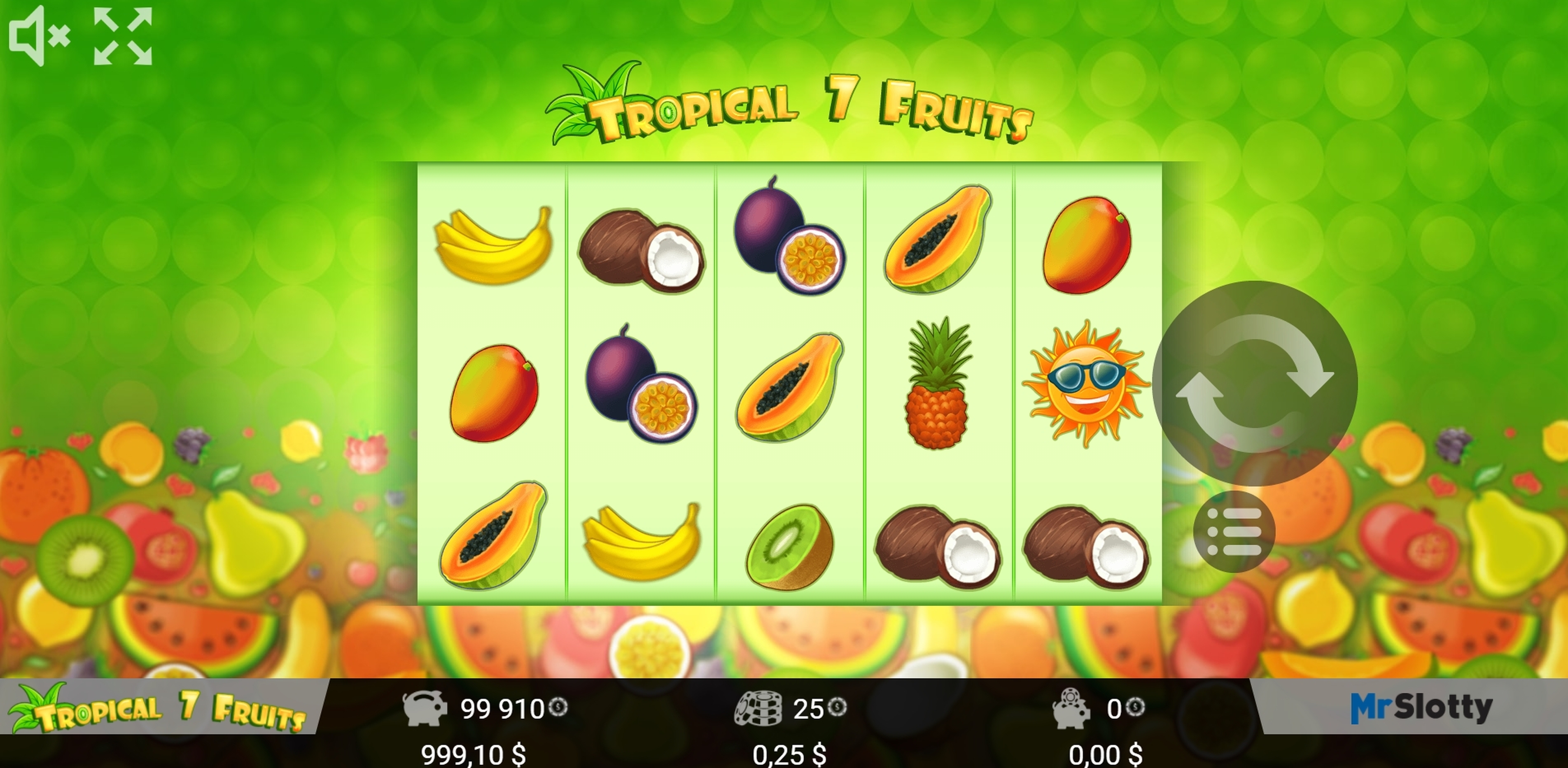 Reels in Tropical7Fruits Slot Game by Mr Slotty