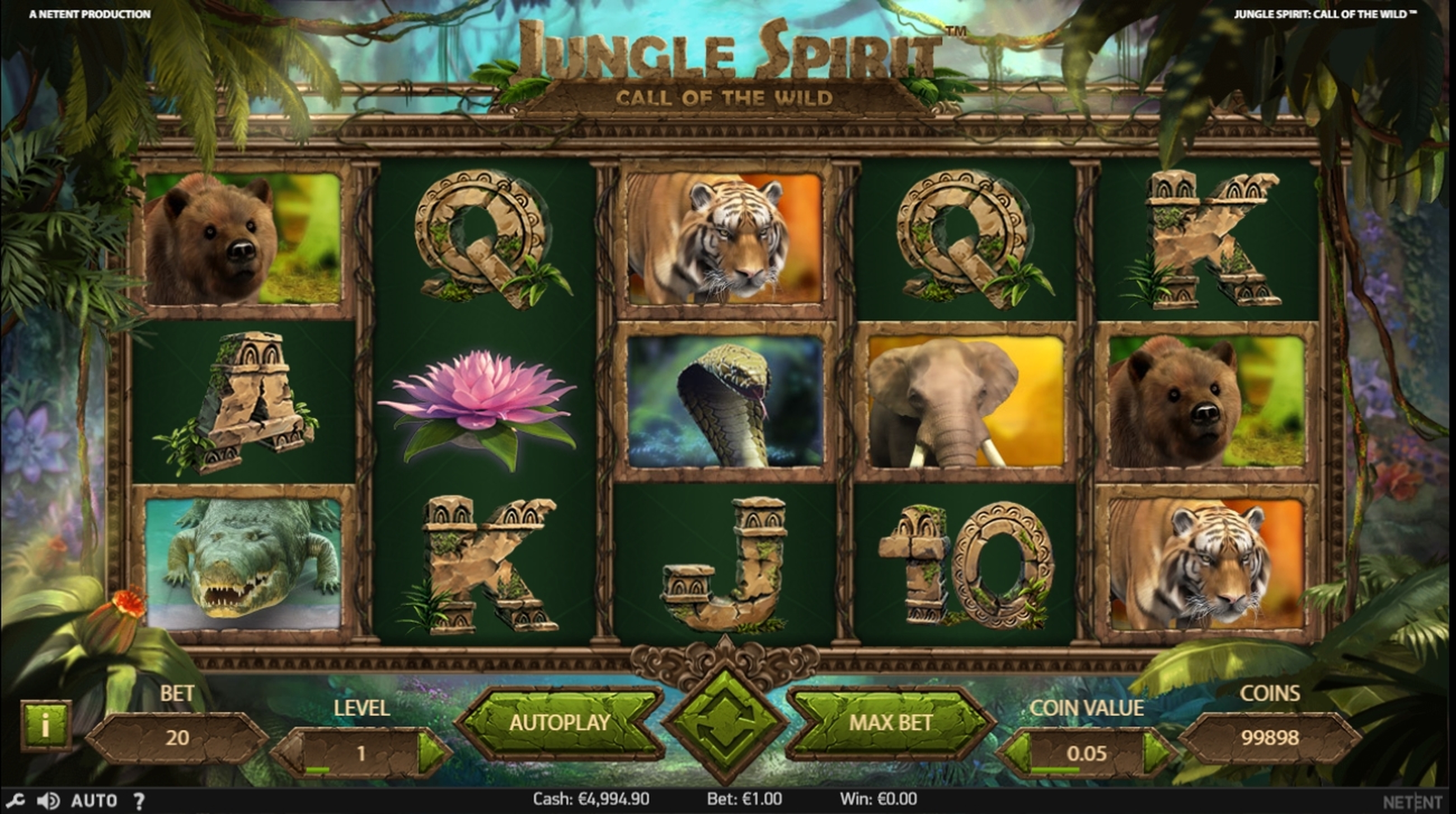 Reels in Jungle Spirit: Call of the Wild Slot Game by NetEnt