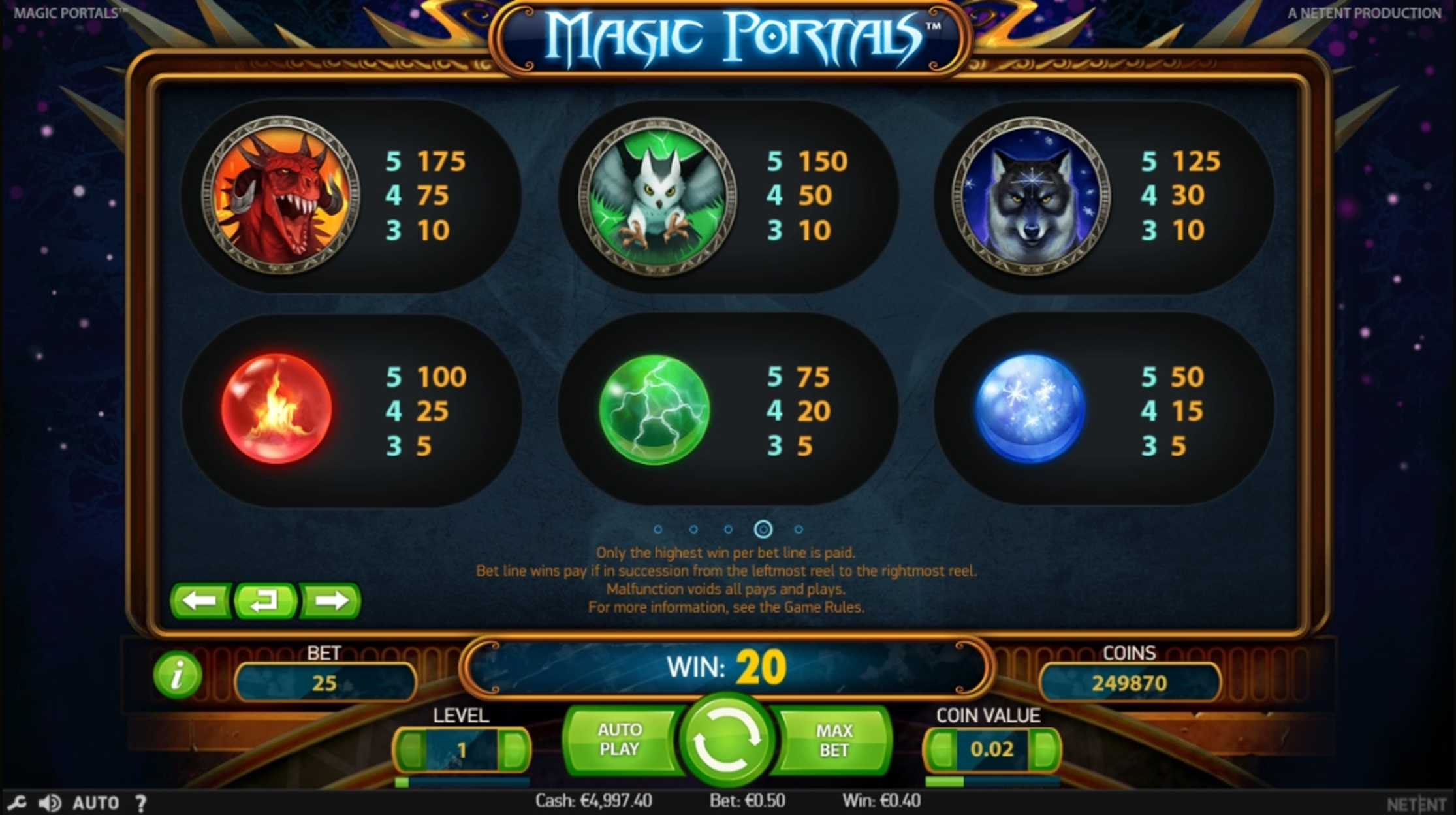 Info of Magic Portals Slot Game by NetEnt