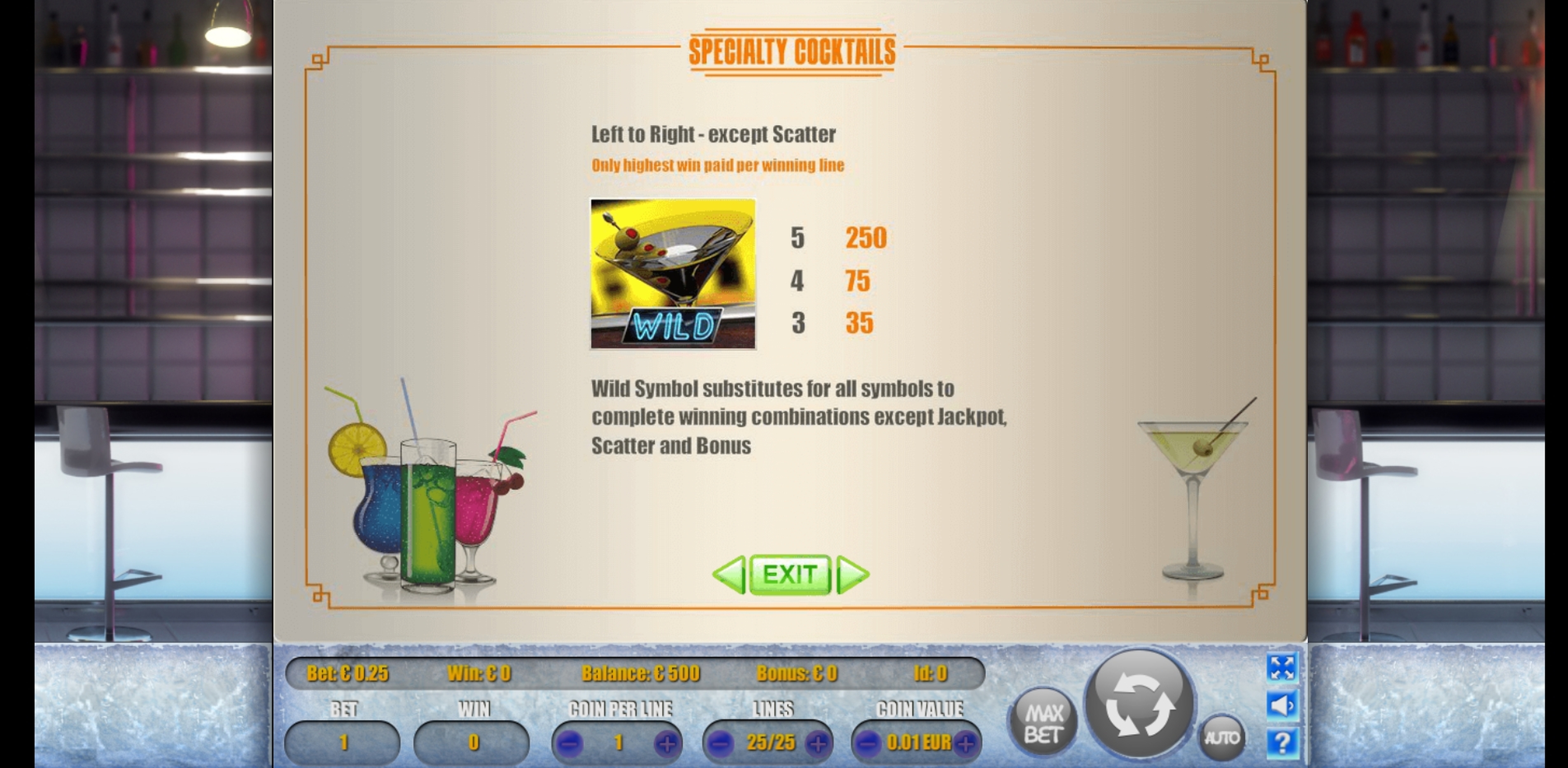Info of Cocktails Slot Game by Portomaso Gaming