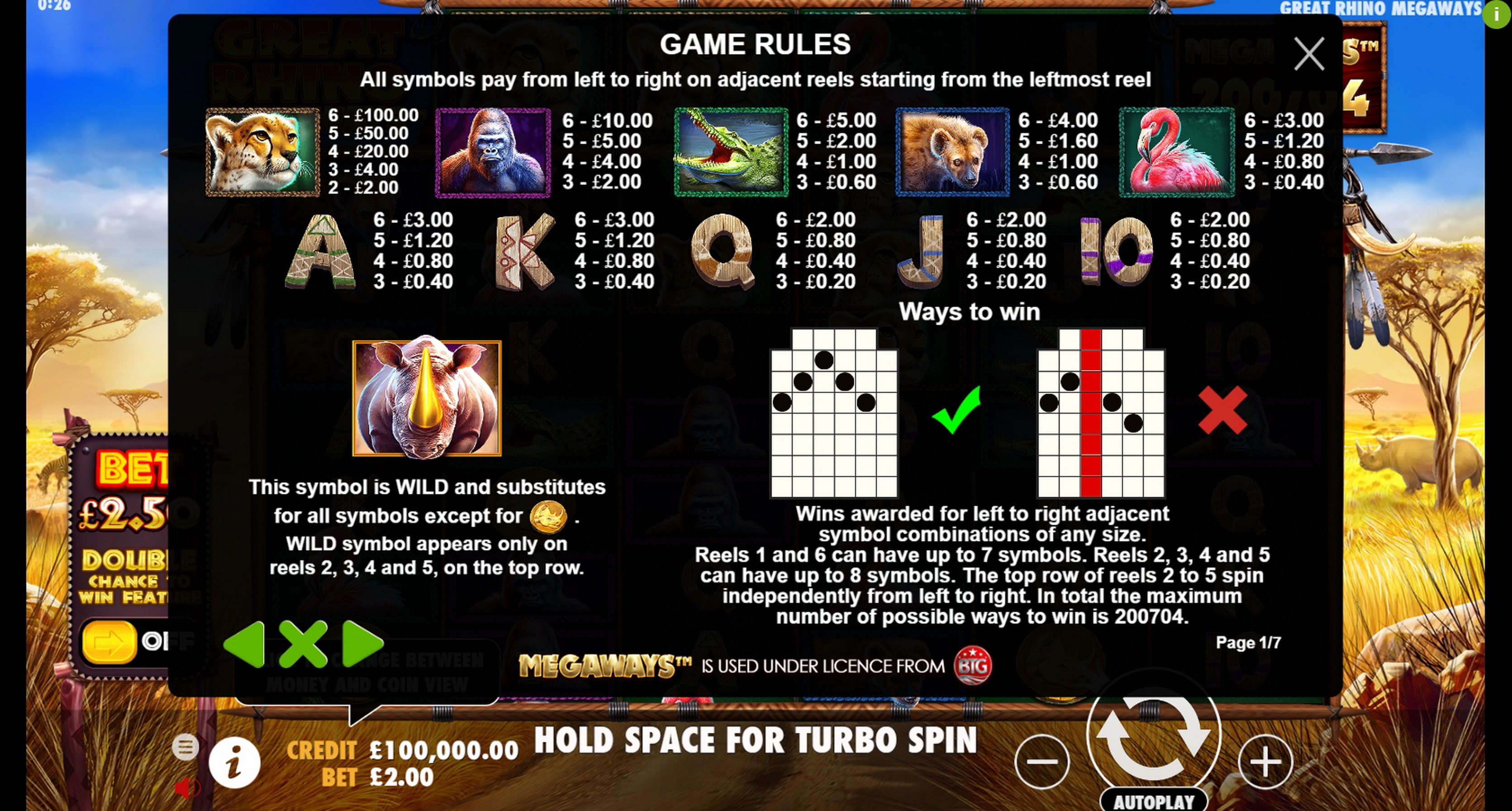 Info of Great Rhino Megaways Slot Game by Pragmatic Play