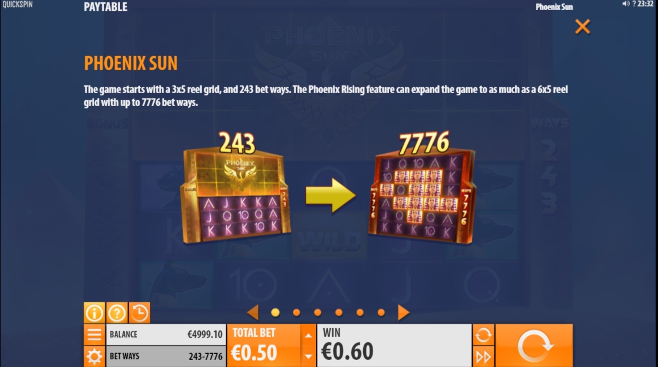 Info of Phoenix Sun Slot Game by Quickspin