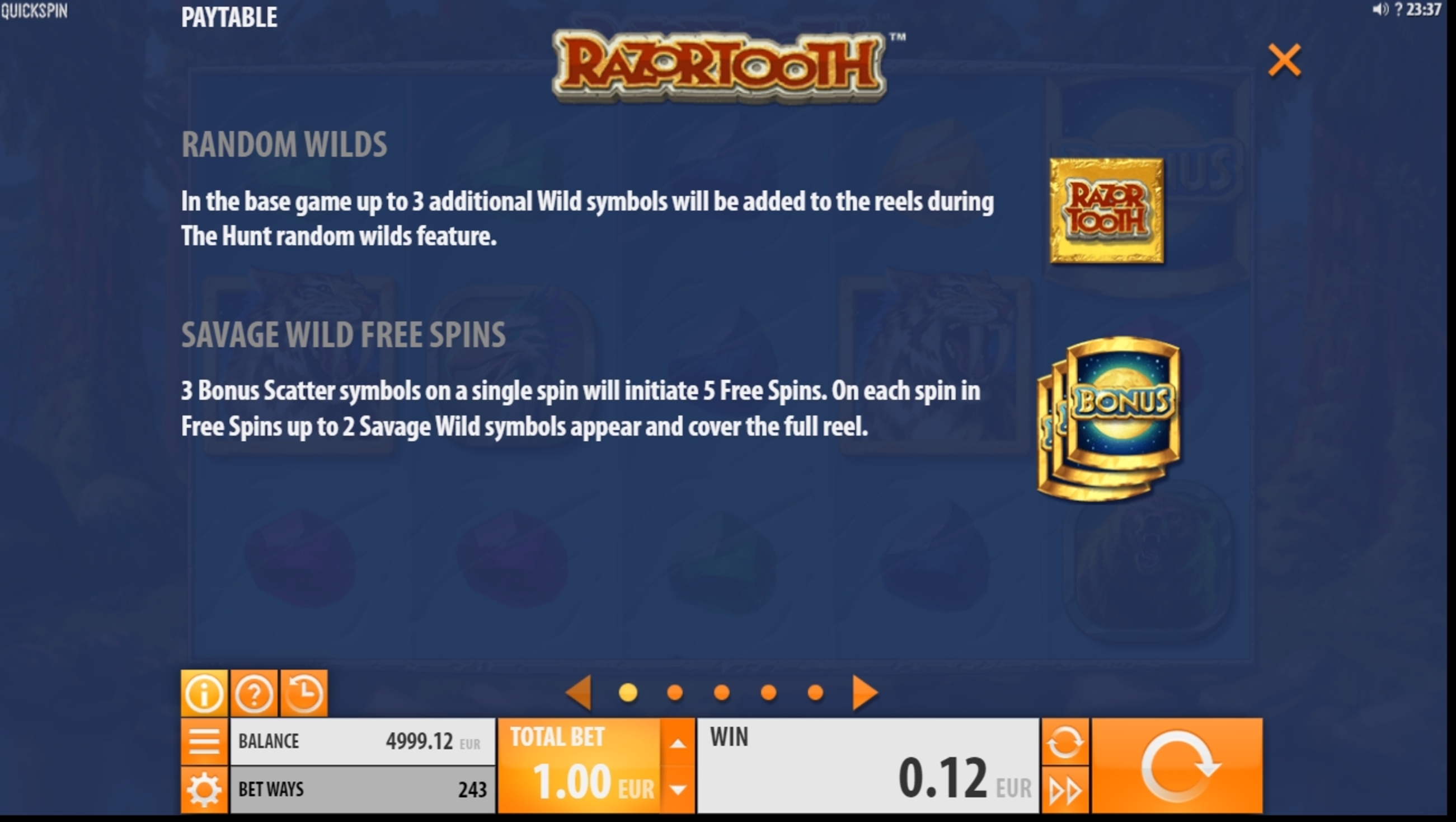 Info of Razortooth Slot Game by Quickspin