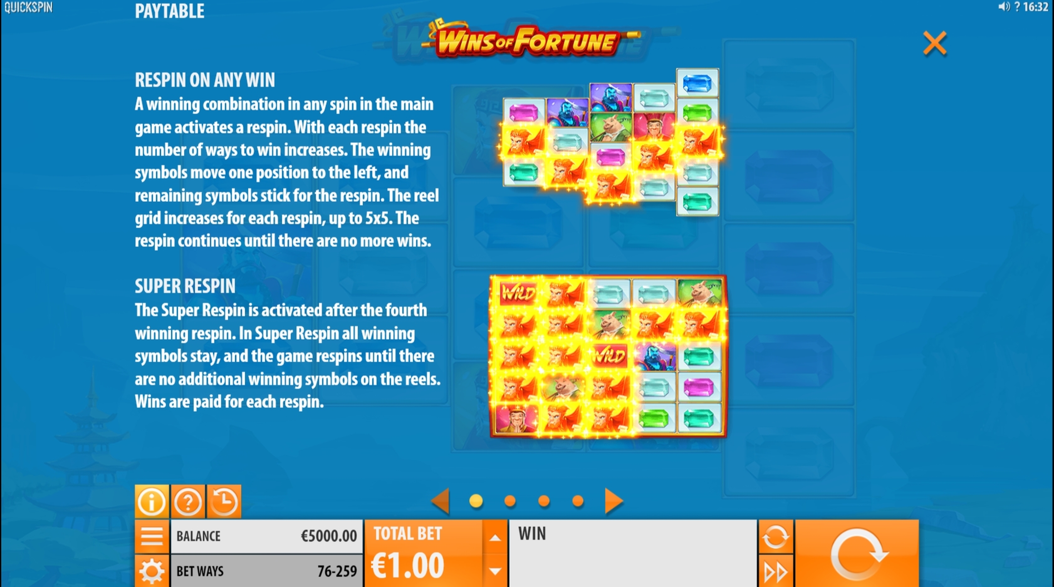 Info of Wins of Fortune Slot Game by Quickspin