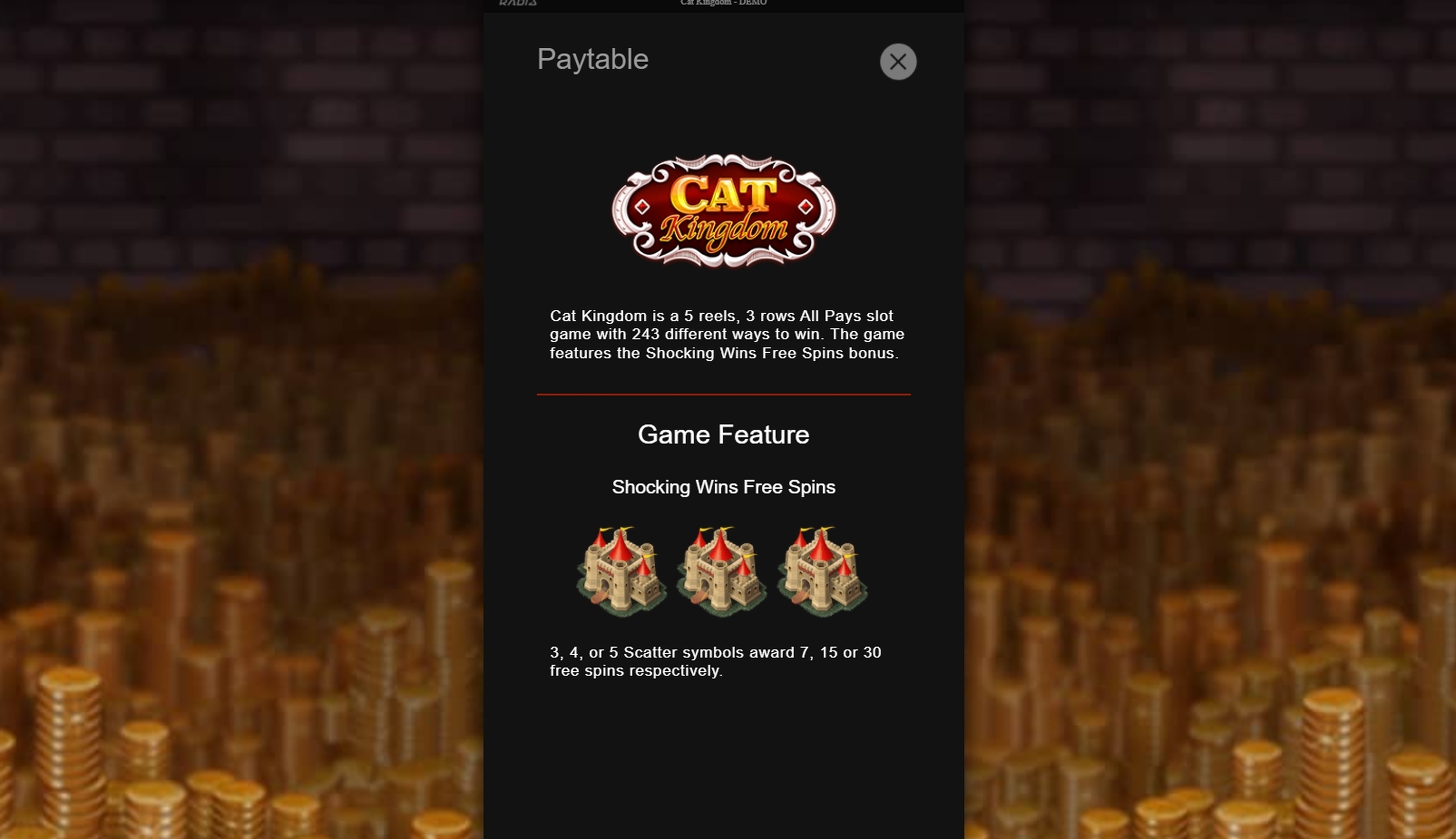 Info of Cat Kingdom Slot Game by Radi8