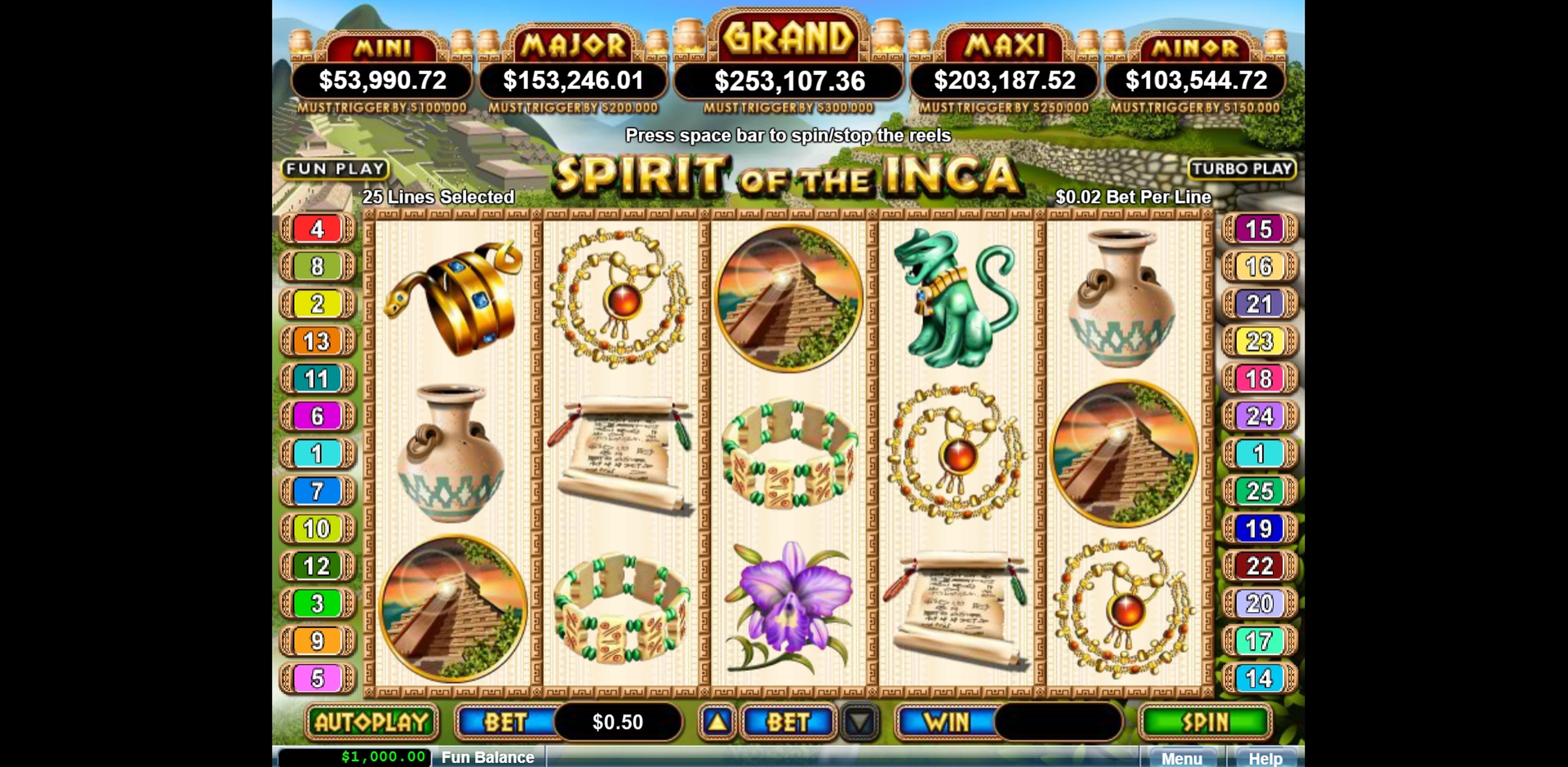 Reels in Spirit of the Inca Slot Game by Real Time Gaming