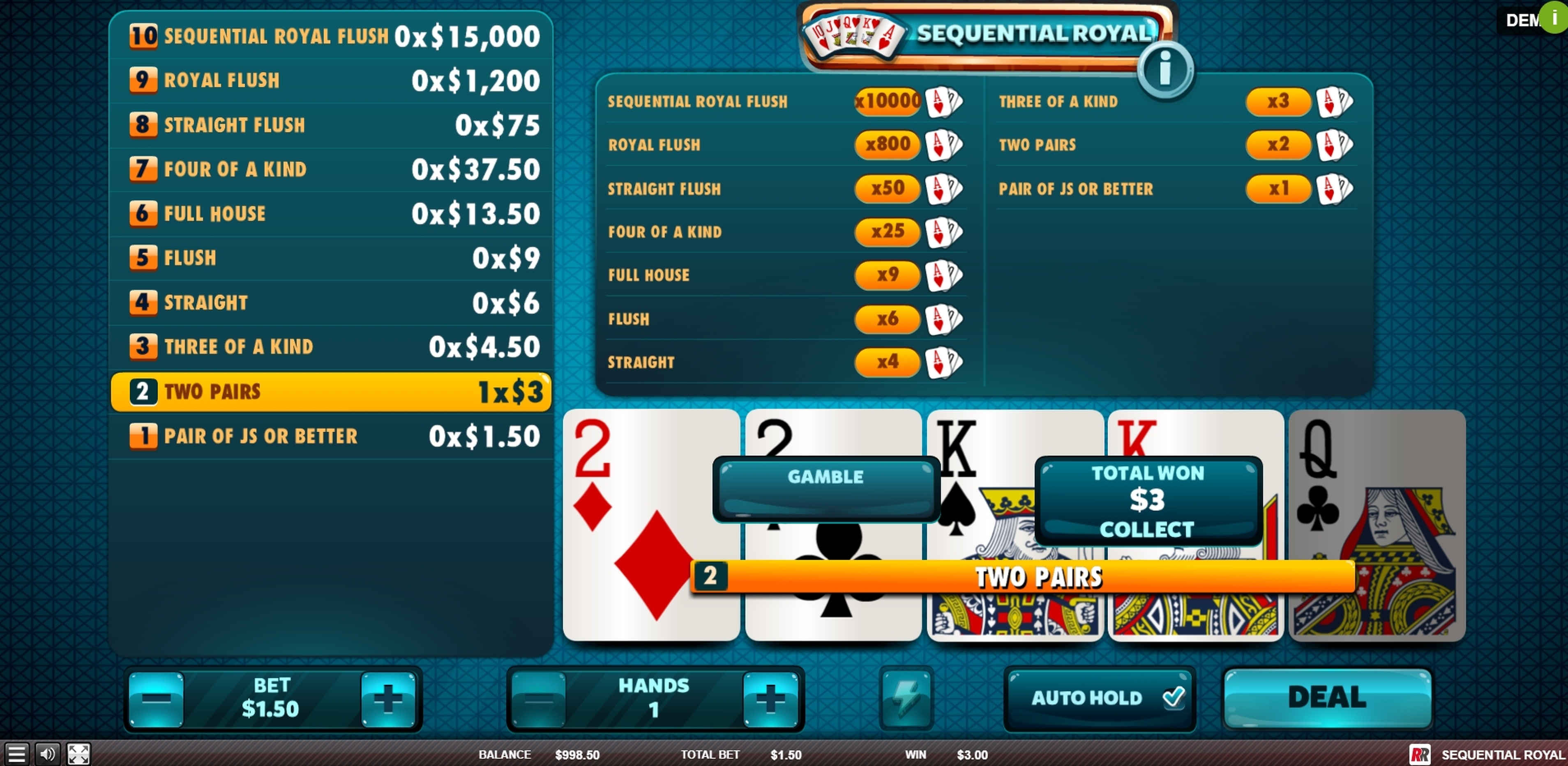 Win Money in Aces & Deuces Bonus Poker Free Slot Game by Red Rake Gaming