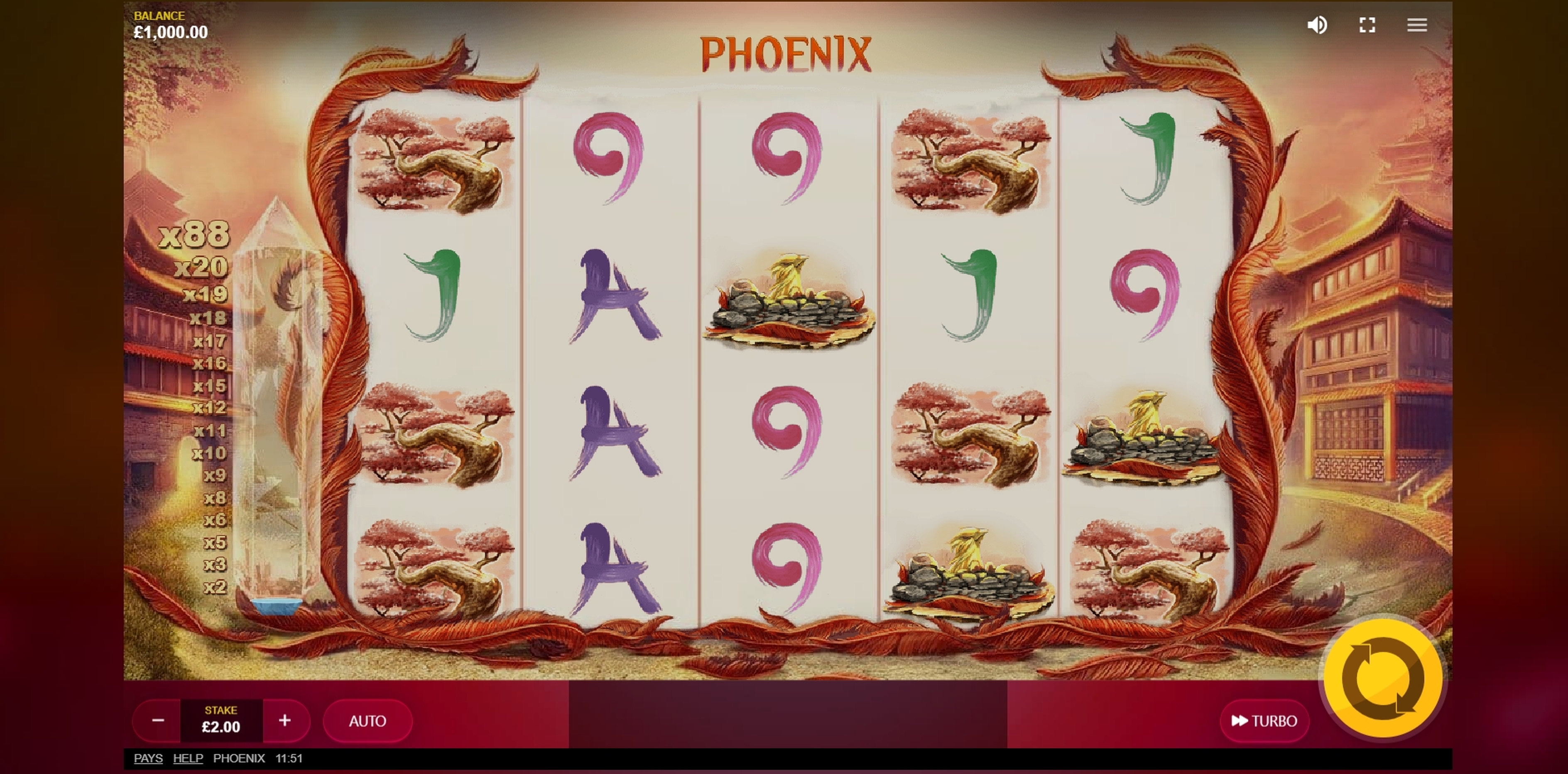Reels in Phoenix Slot Game by Red Tiger
