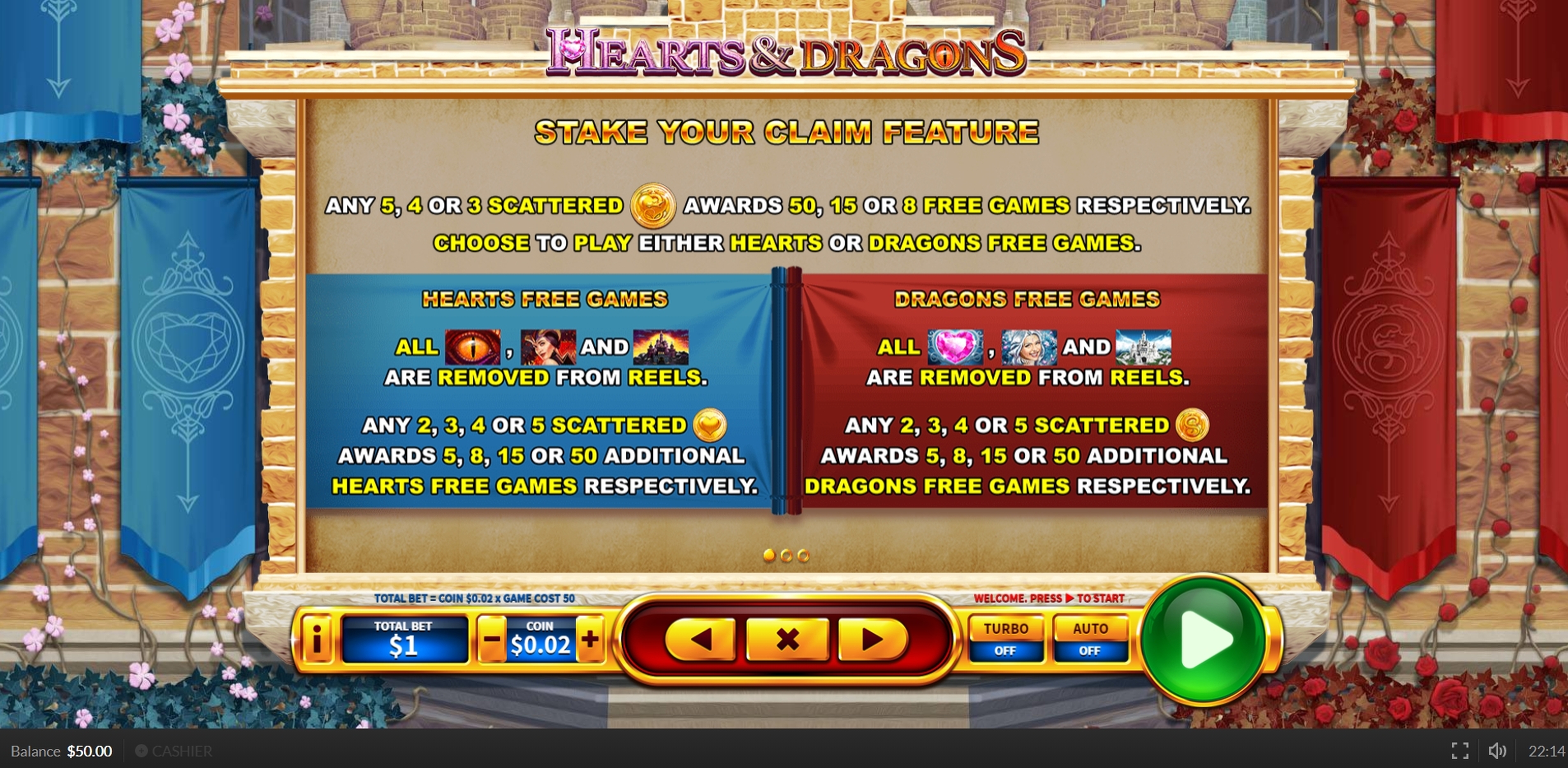 Info of Hearts and Dragons Slot Game by Skywind