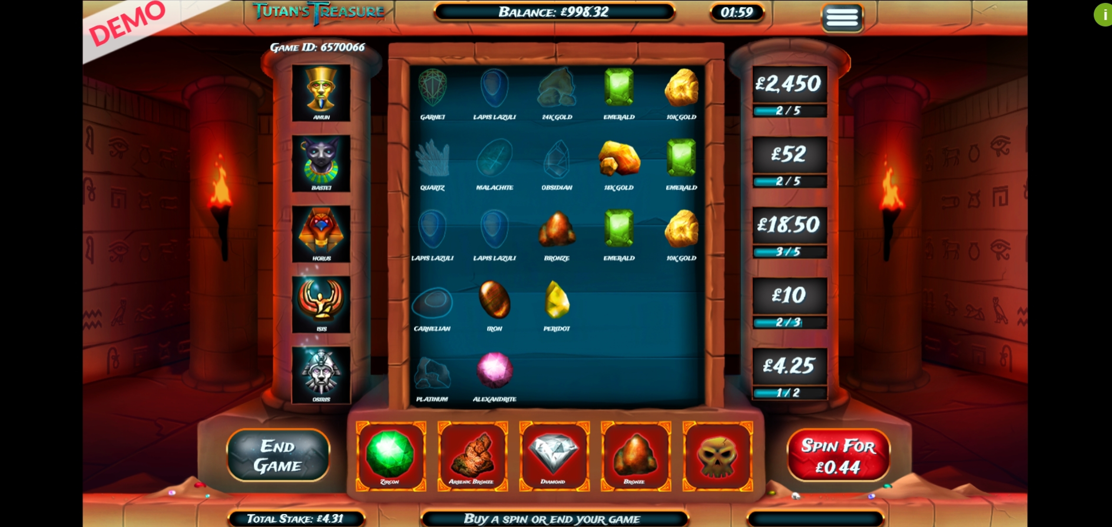 Win Money in Tutan's Treasure Free Slot Game by Slingo