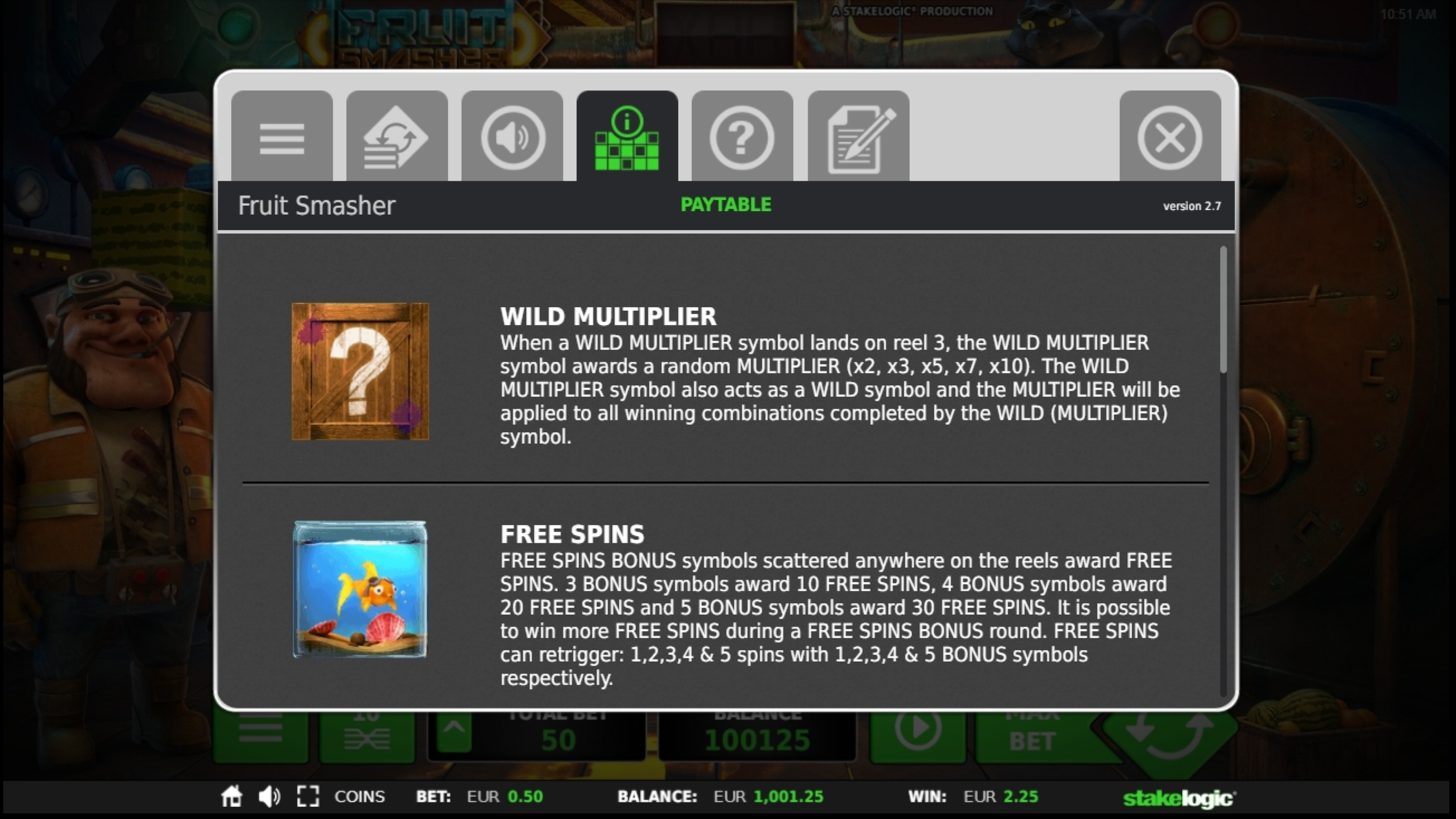 Info of Fruit Smasher Slot Game by Stakelogic