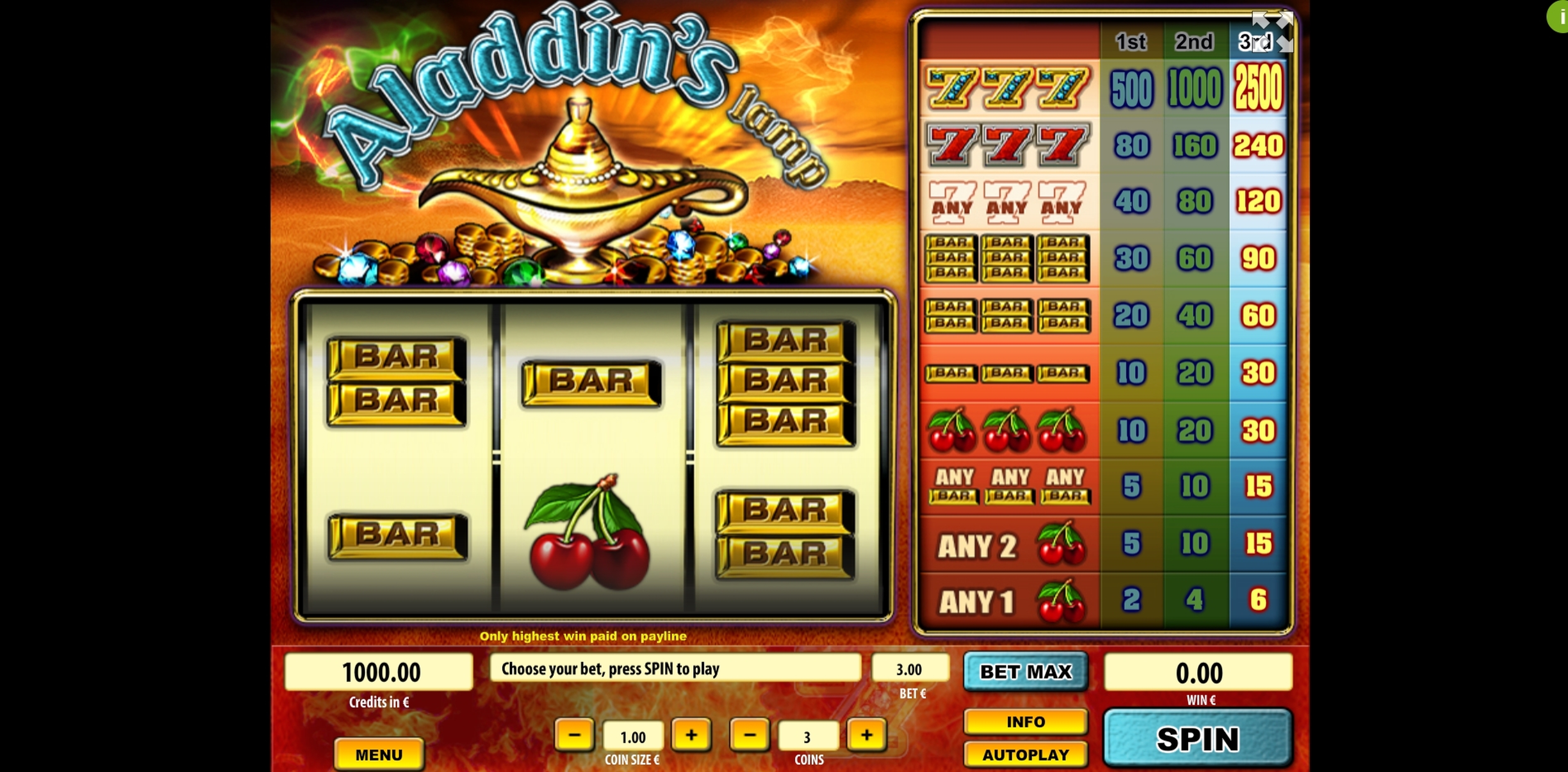 Reels in Aladdin's Lamp Slot Game by Tom Horn Gaming