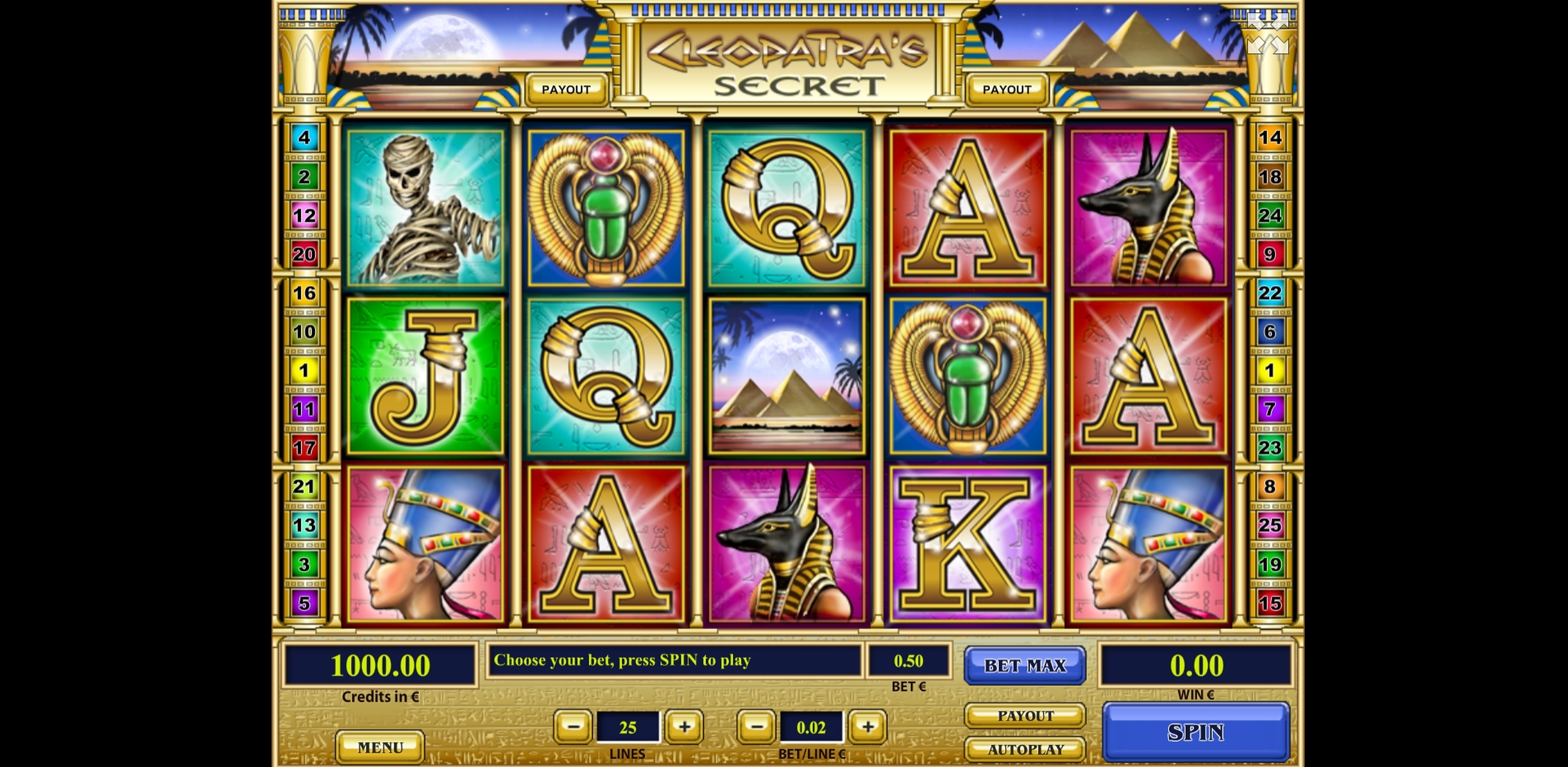 Reels in Cleopatra's Secret Slot Game by Tom Horn Gaming