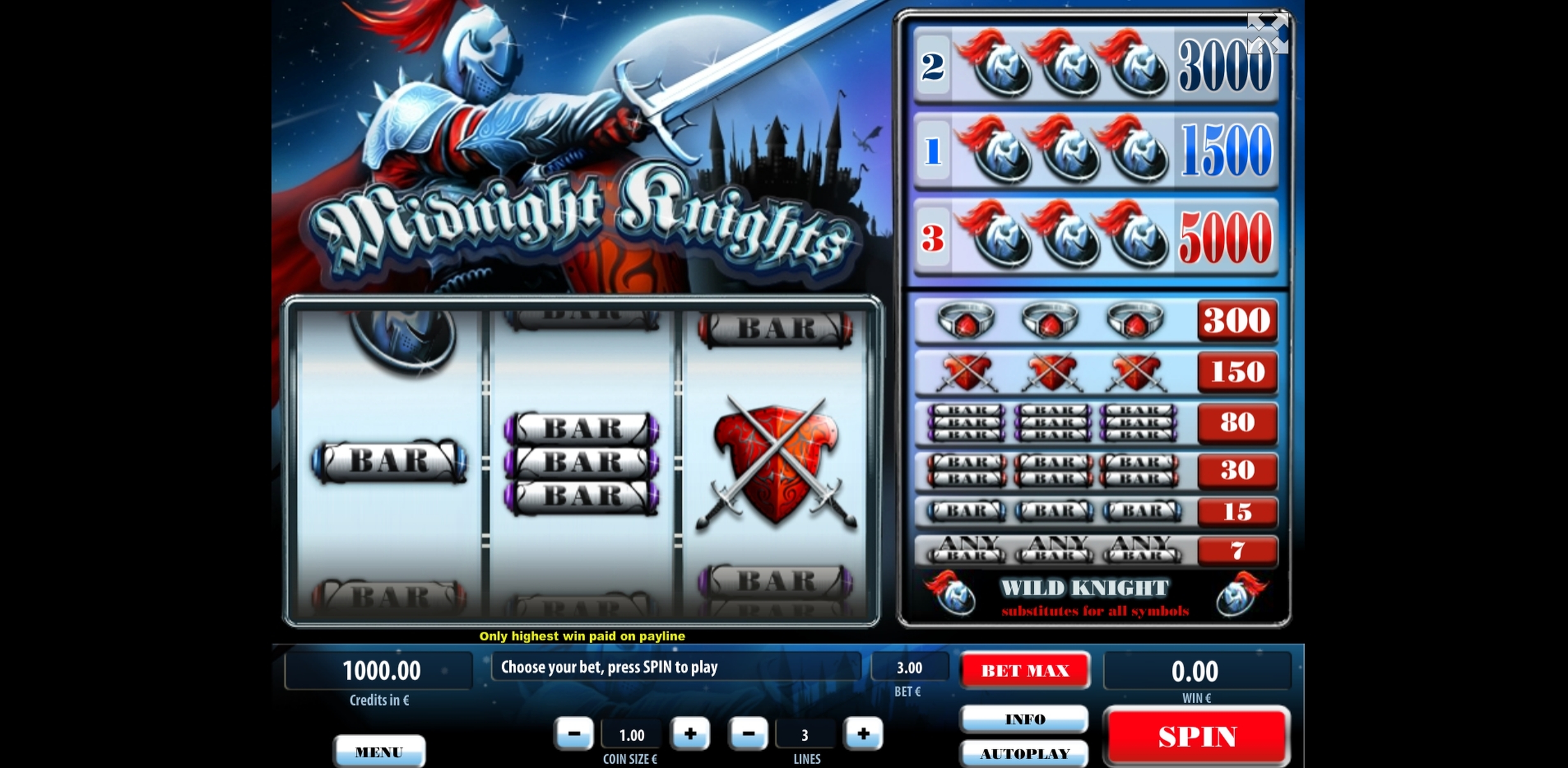 Reels in Midnight Knights Slot Game by Tom Horn Gaming