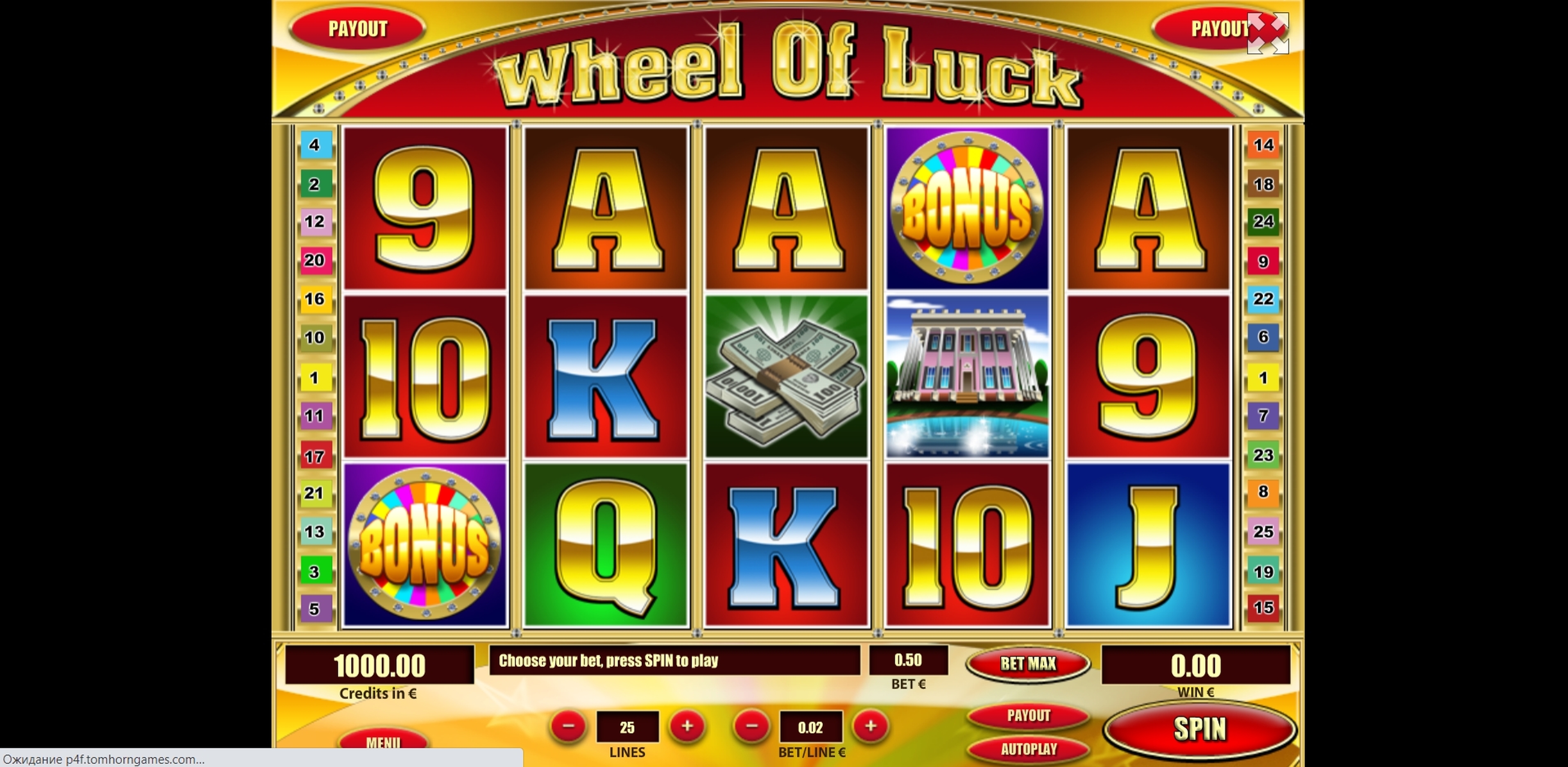 Reels in Wheel of Luck Slot Game by Tom Horn Gaming