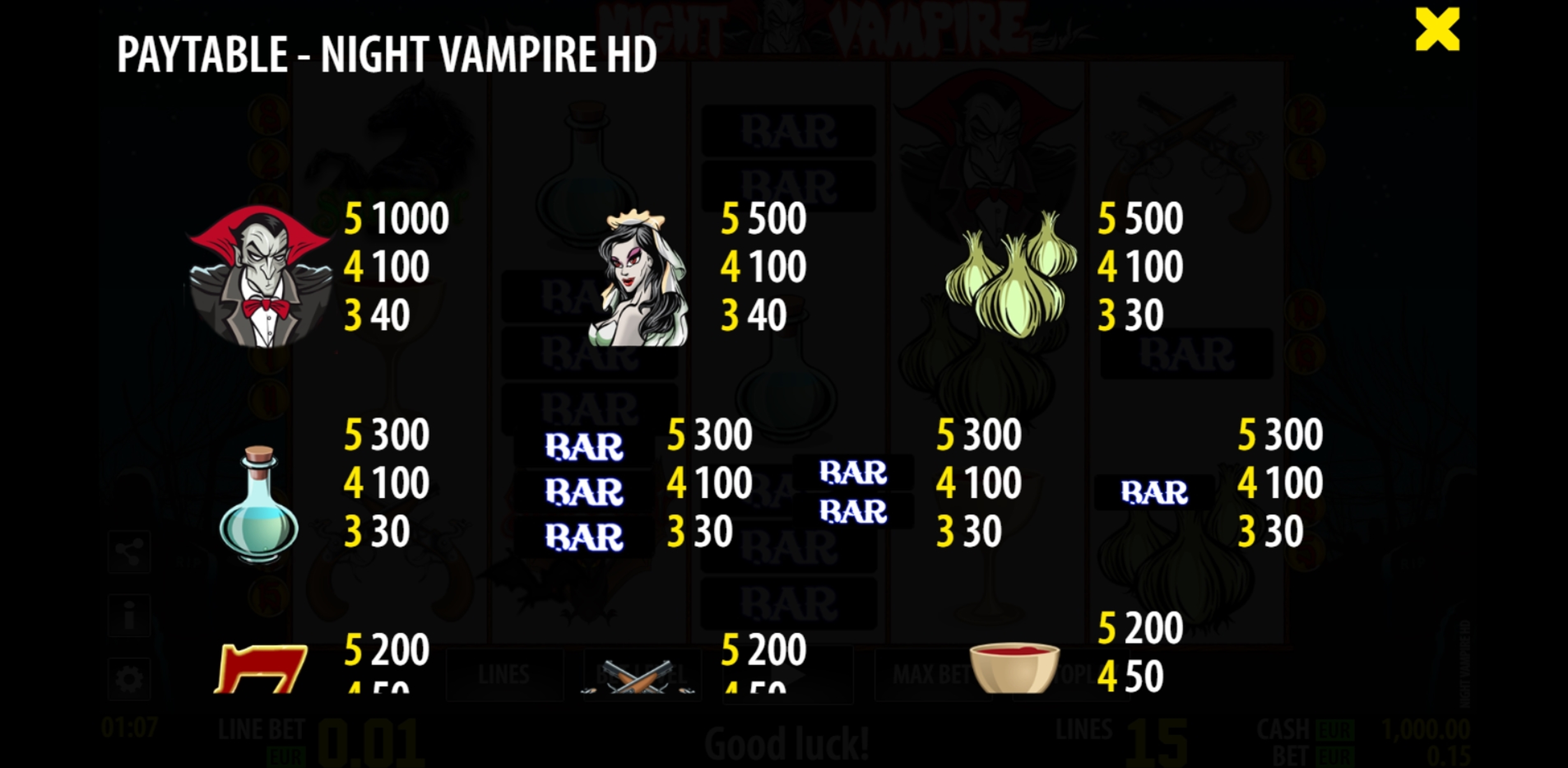 Info of Night Vampire HD Slot Game by World Match
